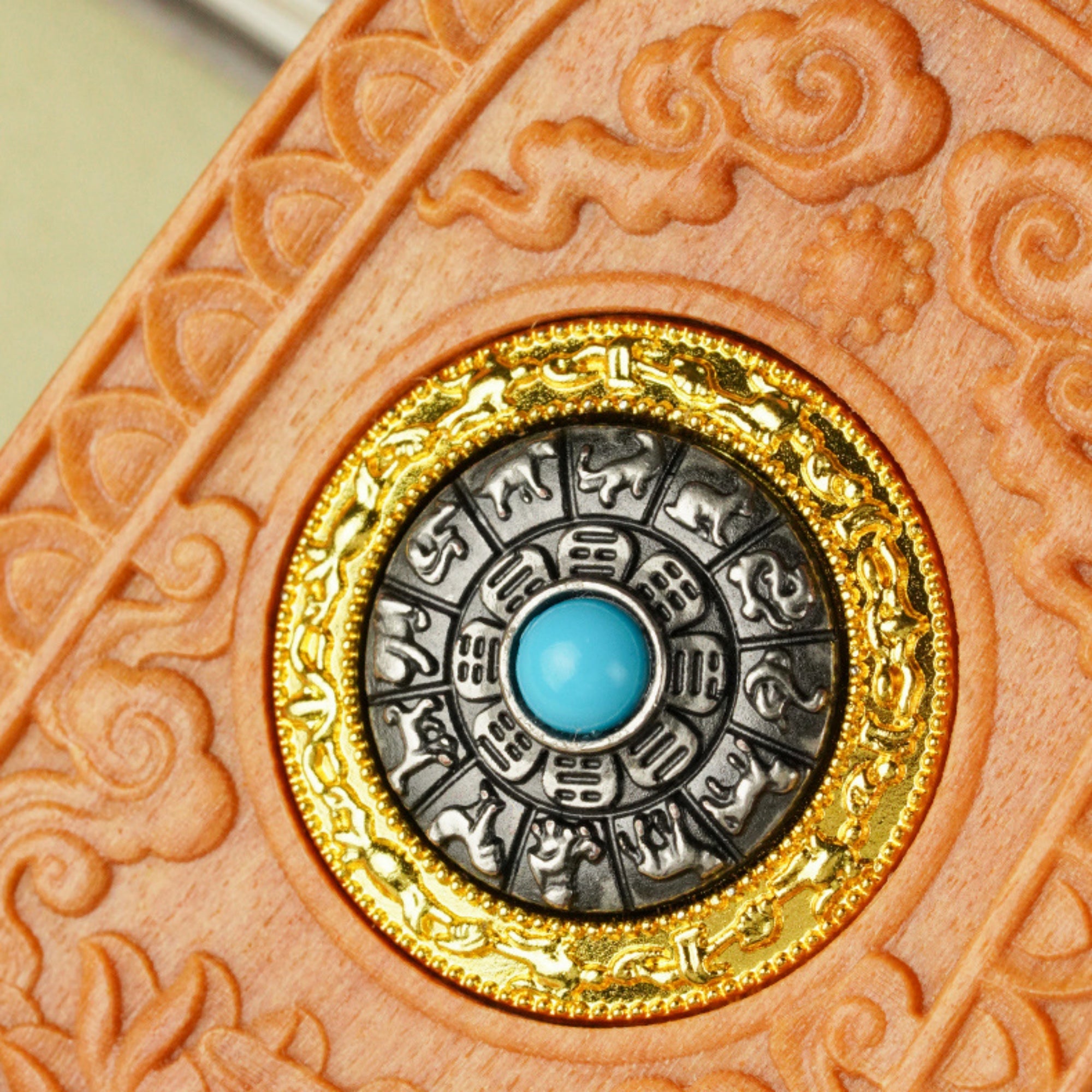 QiLing Aura Hand-Carved Sandalwood Guanyin Buddha Pendant Necklace