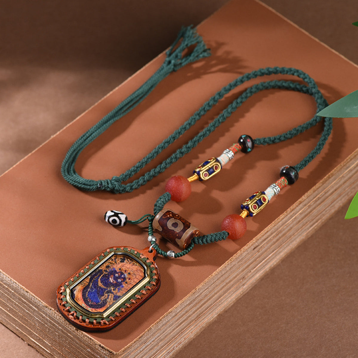 Green Tara Gemstone-Embellished Thangka Necklace
