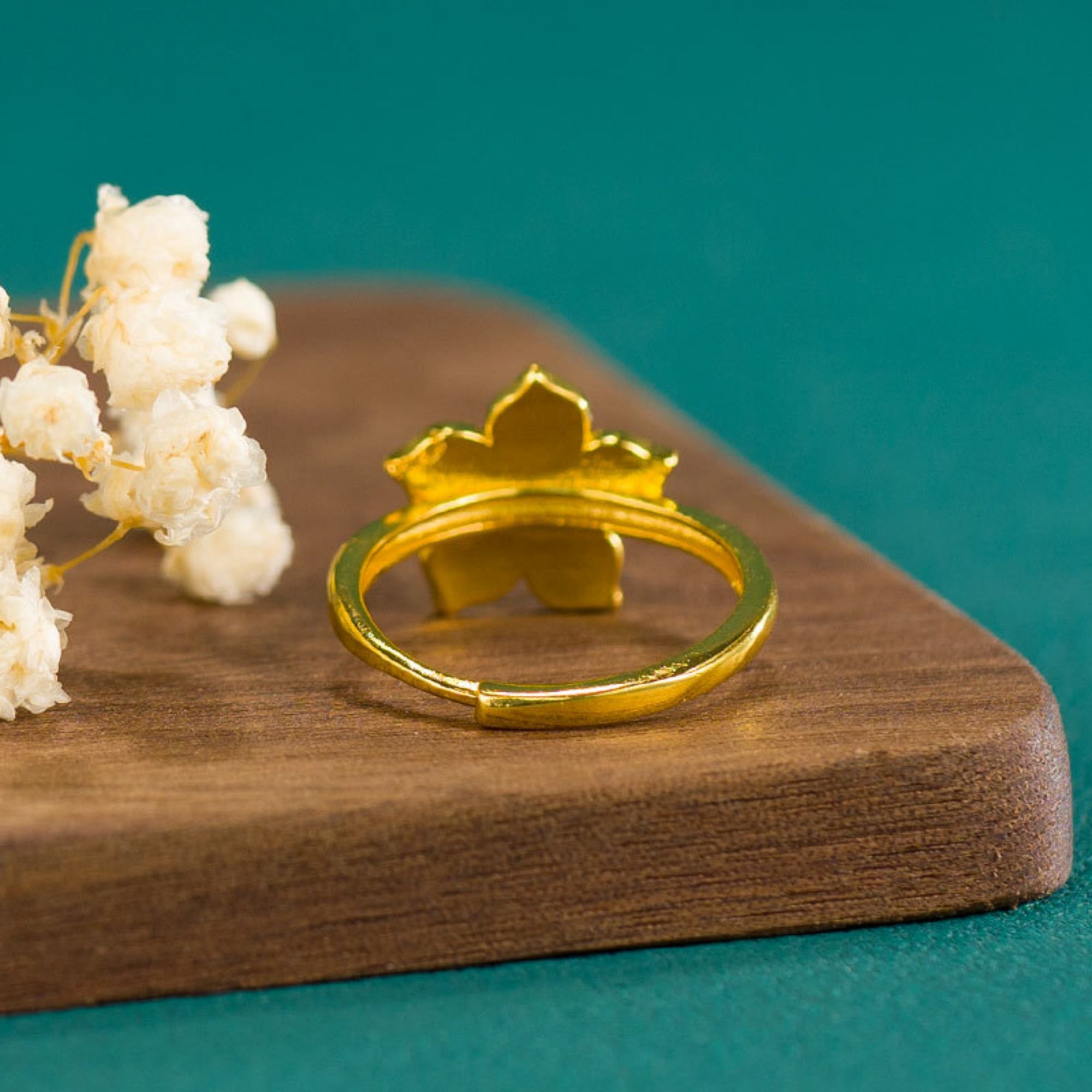 QiLing Aura Adjustable Gold-Plated Silver Hanfu Ring with Enamel Inlay