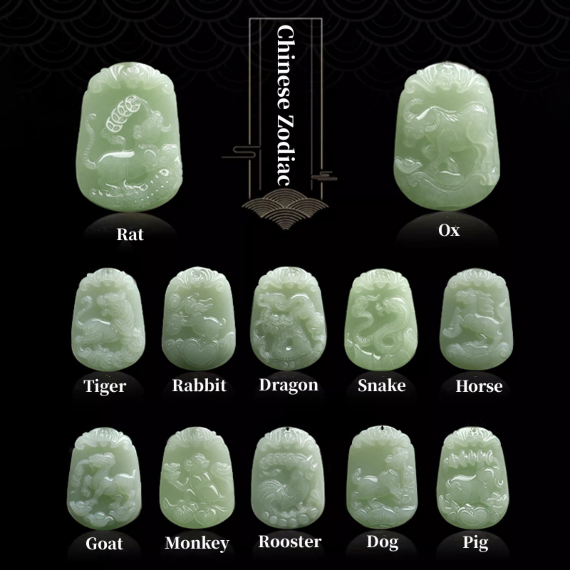 Natural Jade Zodiac Lucky Charm Necklace