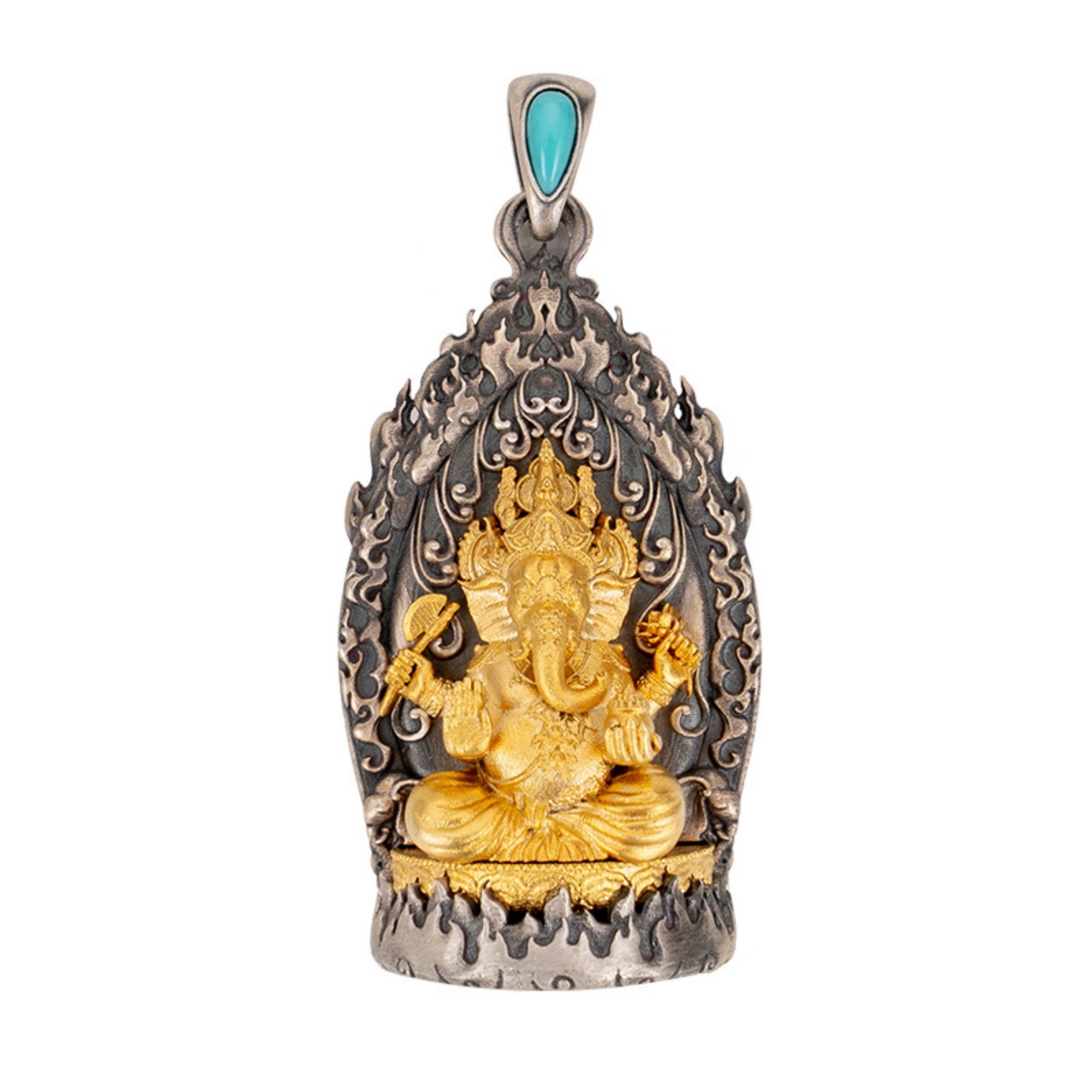 Tibetan Buddhist Ganesha Turquoise Sterling Silver Pendant
