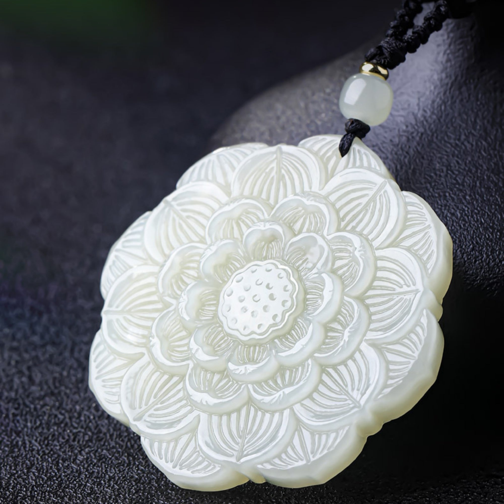 Natural Jade Zen Lotus Lucky Charm Pendant Necklace