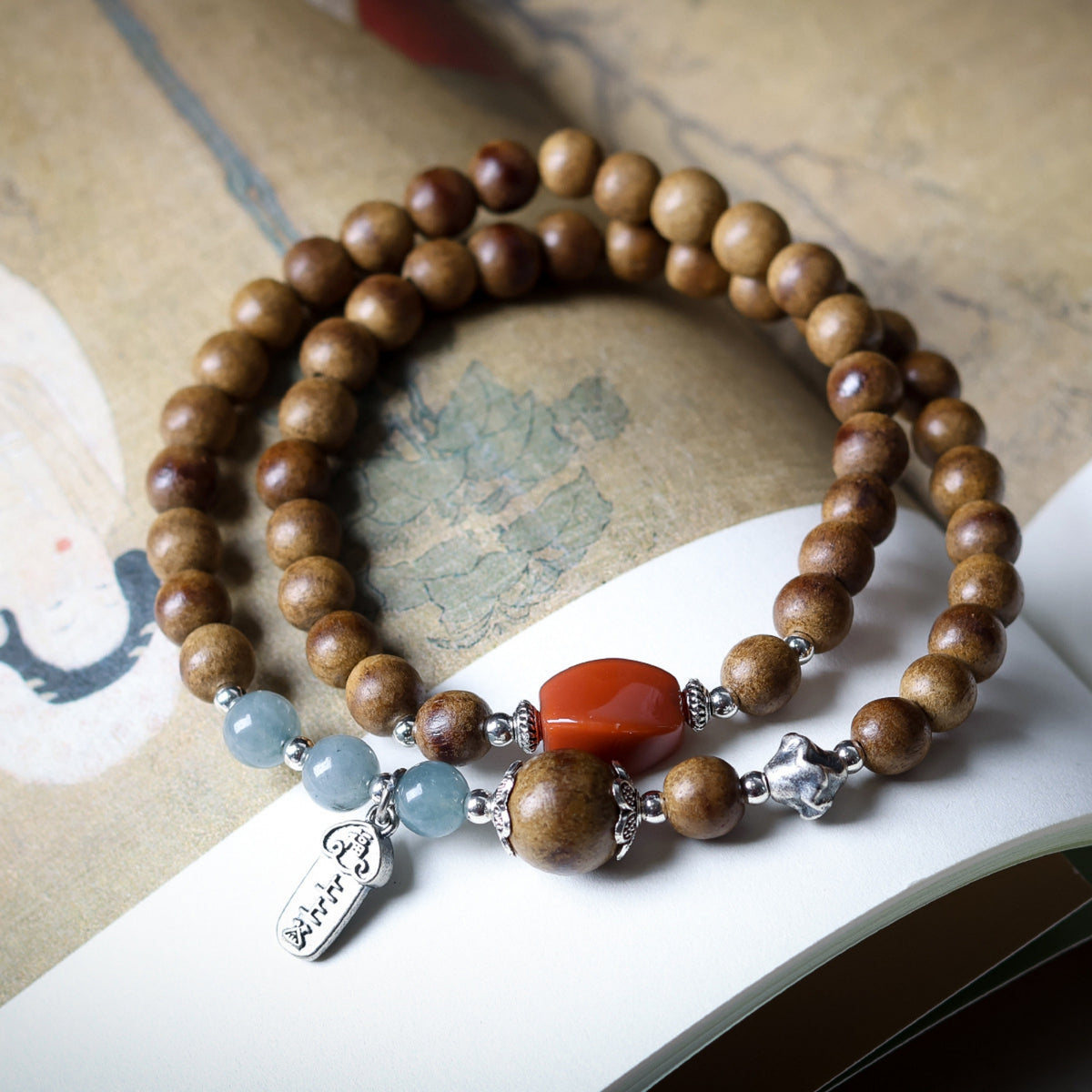Agarwood & Red Agate Mala Wrap Bracelet