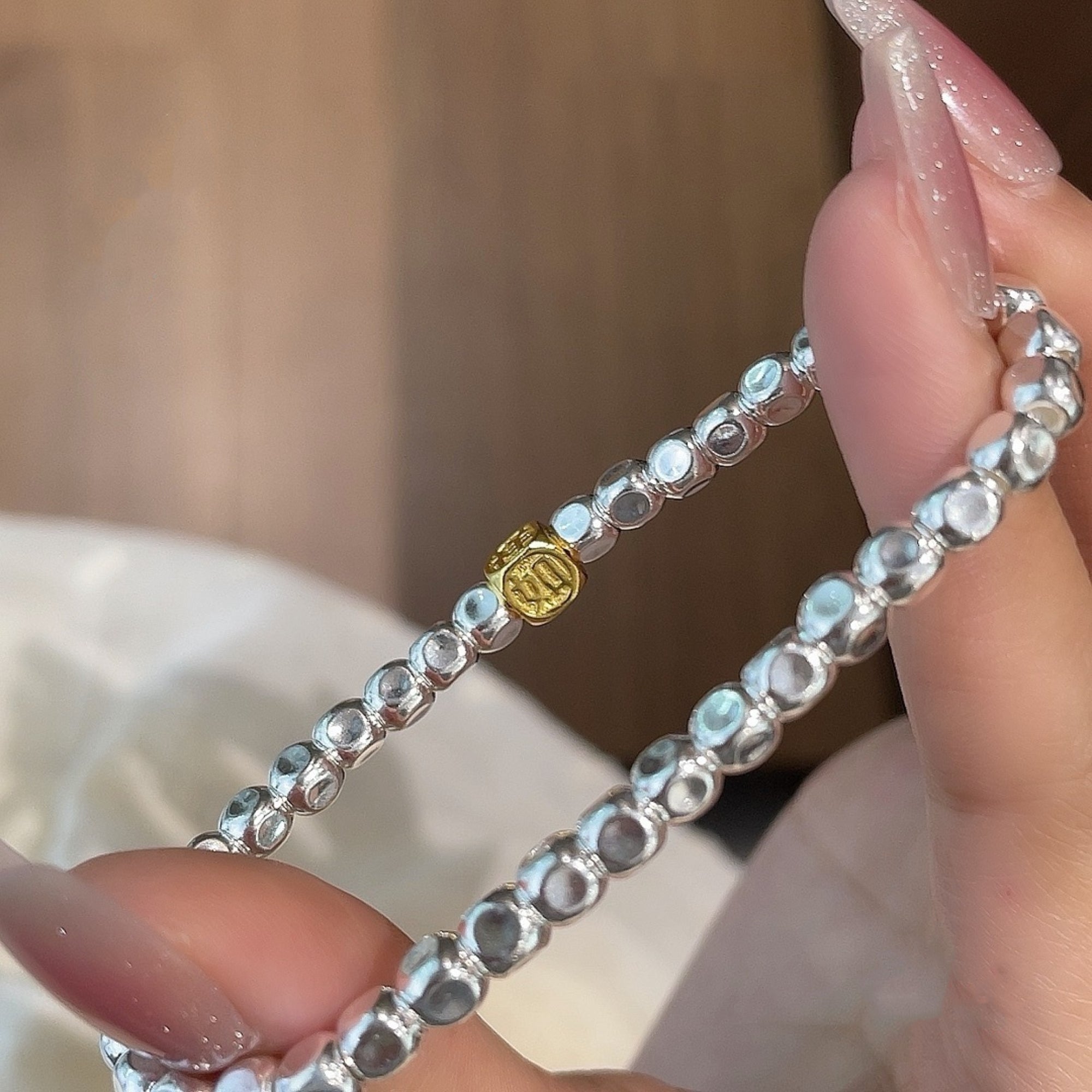 Auspicious Blessings Pure Silver Mala Bracelet