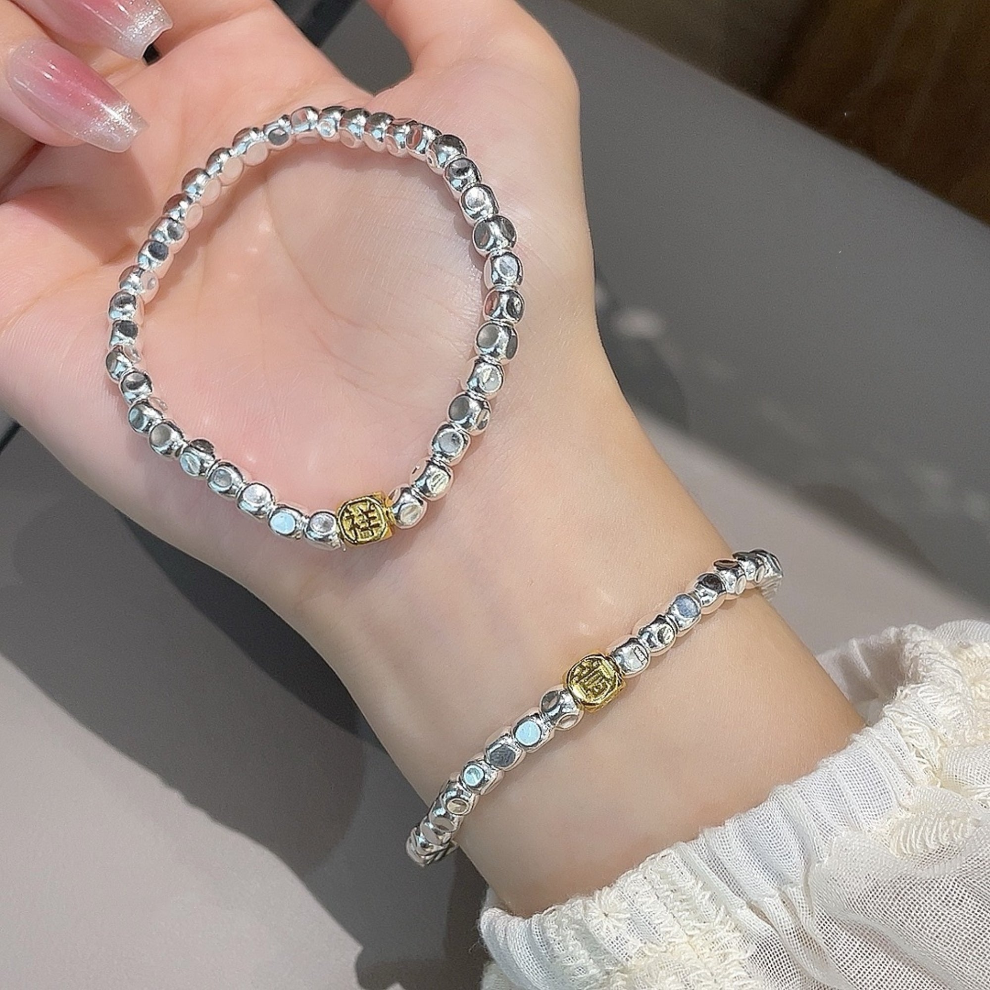 Auspicious Blessings Pure Silver Mala Bracelet