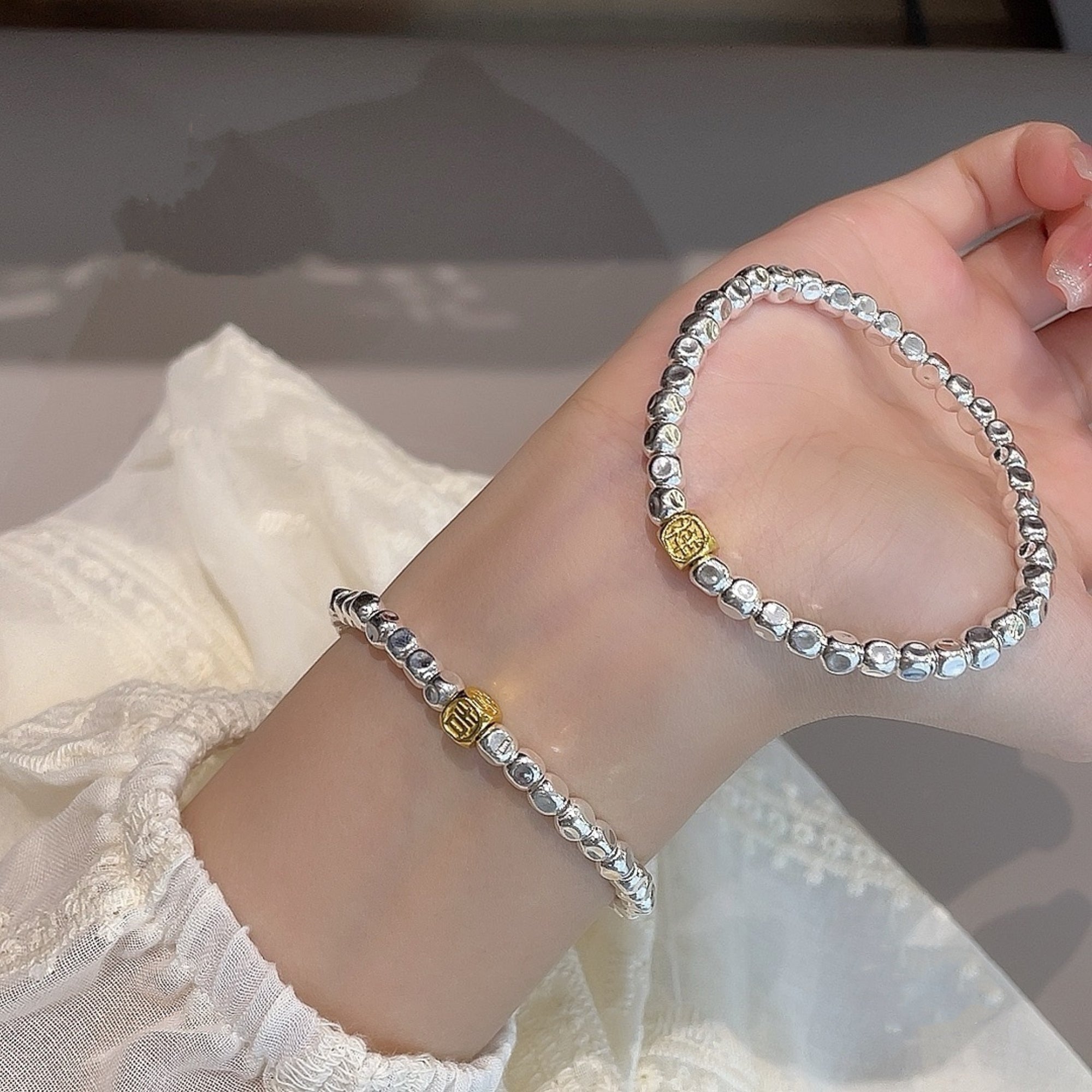 Auspicious Blessings Pure Silver Mala Bracelet
