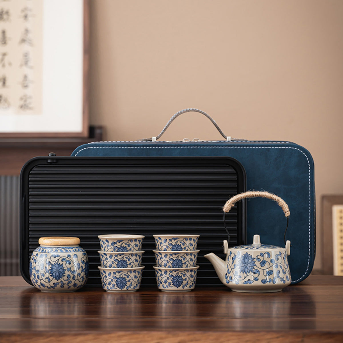 Blue and White Porcelain Flower Tea Set