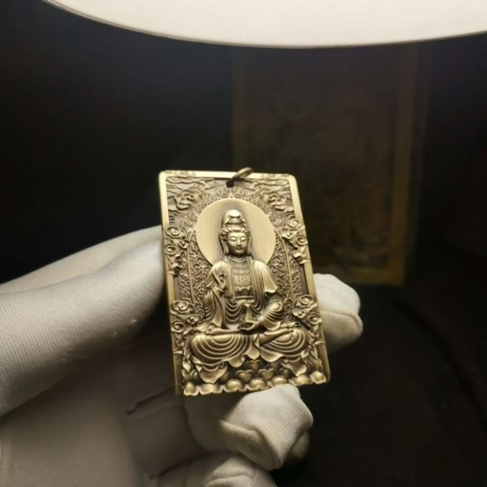 Brass Guanyin Bodhisattva (Avalokiteshvara) Amulet Pendant Necklace