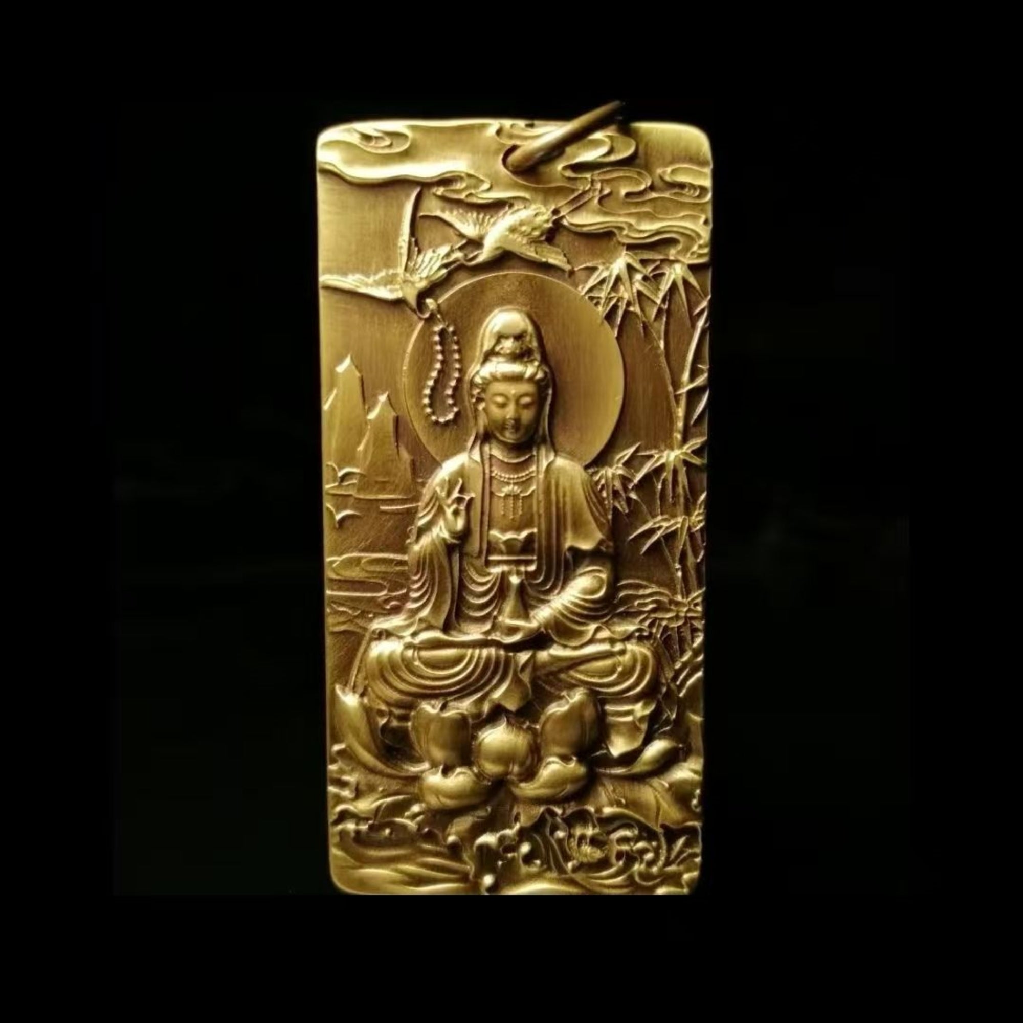 Brass South Sea Guanyin Bodhisattva (Avalokiteshvara) Amulet Pendant Necklace