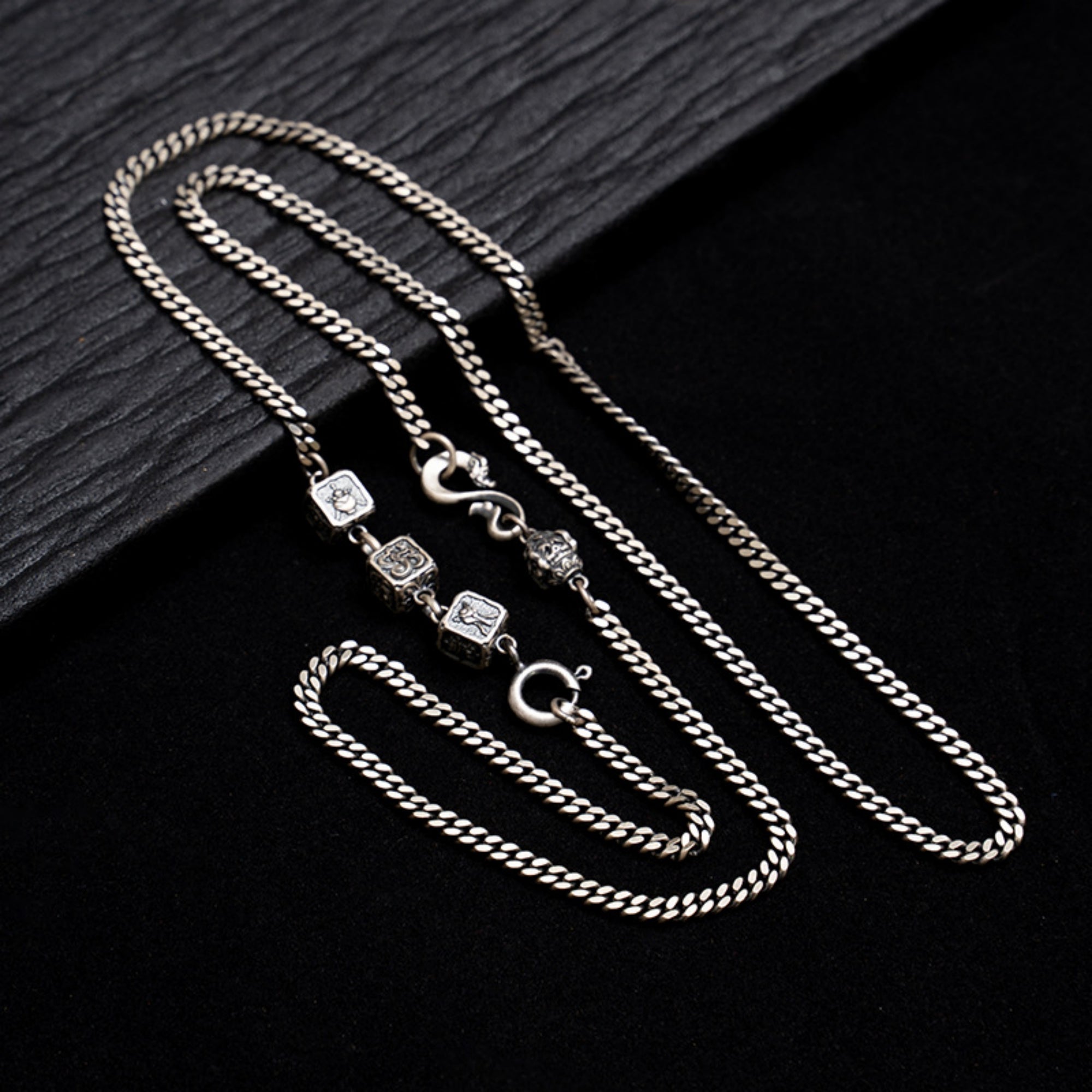 Eight Auspicious Symbols Sterling Silver Tibetan Buddhist Necklace