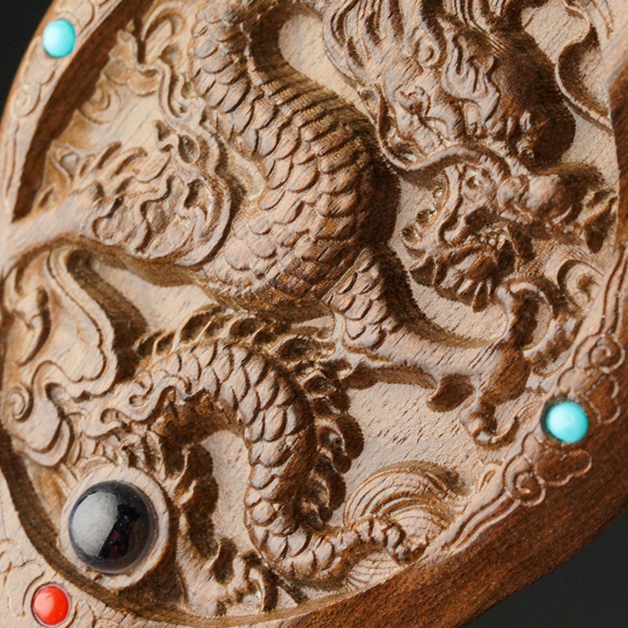 Hand-Carved JinSi Nanmu Eastern Dragon Pendant Necklace