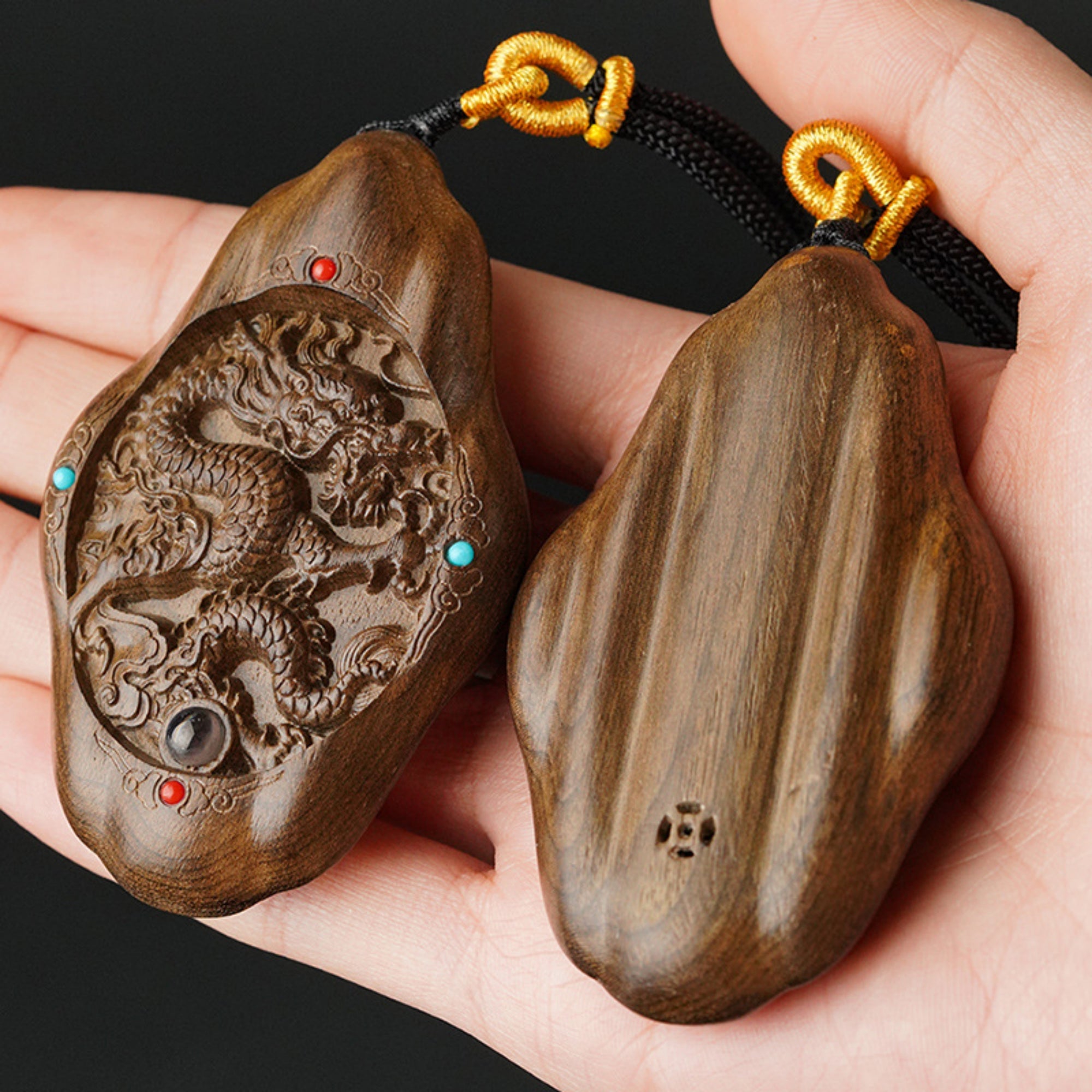 Hand-Carved JinSi Nanmu Eastern Dragon Pendant Necklace
