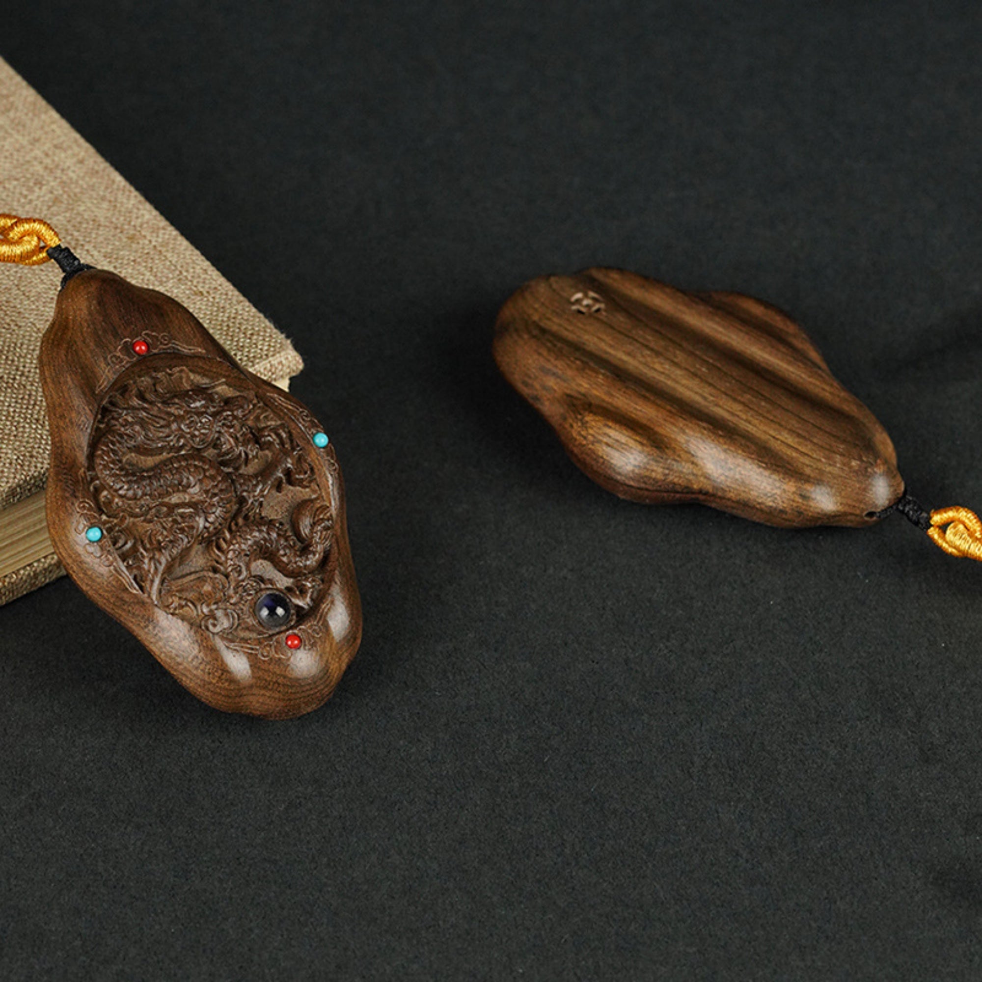 Hand-Carved JinSi Nanmu Eastern Dragon Pendant Necklace