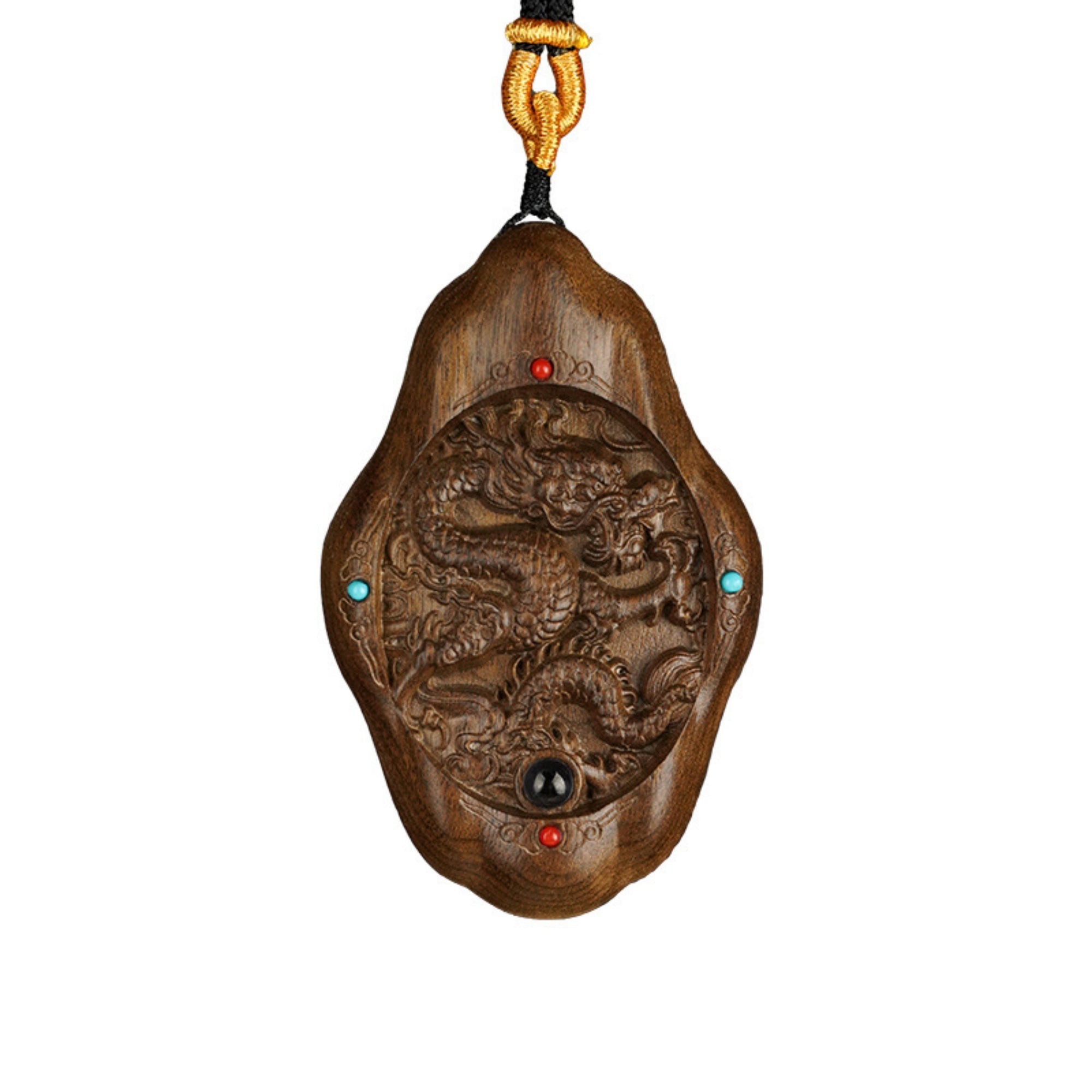 Hand-Carved JinSi Nanmu Eastern Dragon Pendant Necklace