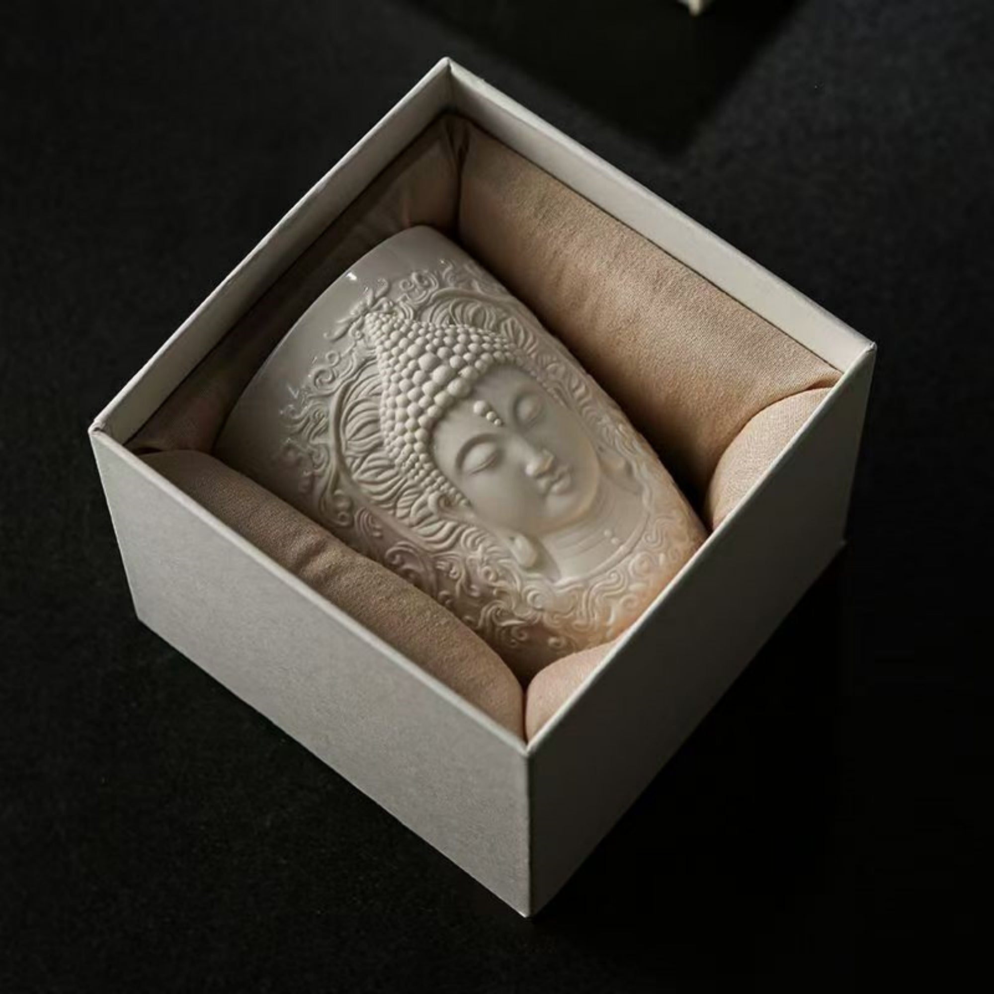 Hand-Carved Relief Shakyamuni Jade-Porcelain Cup