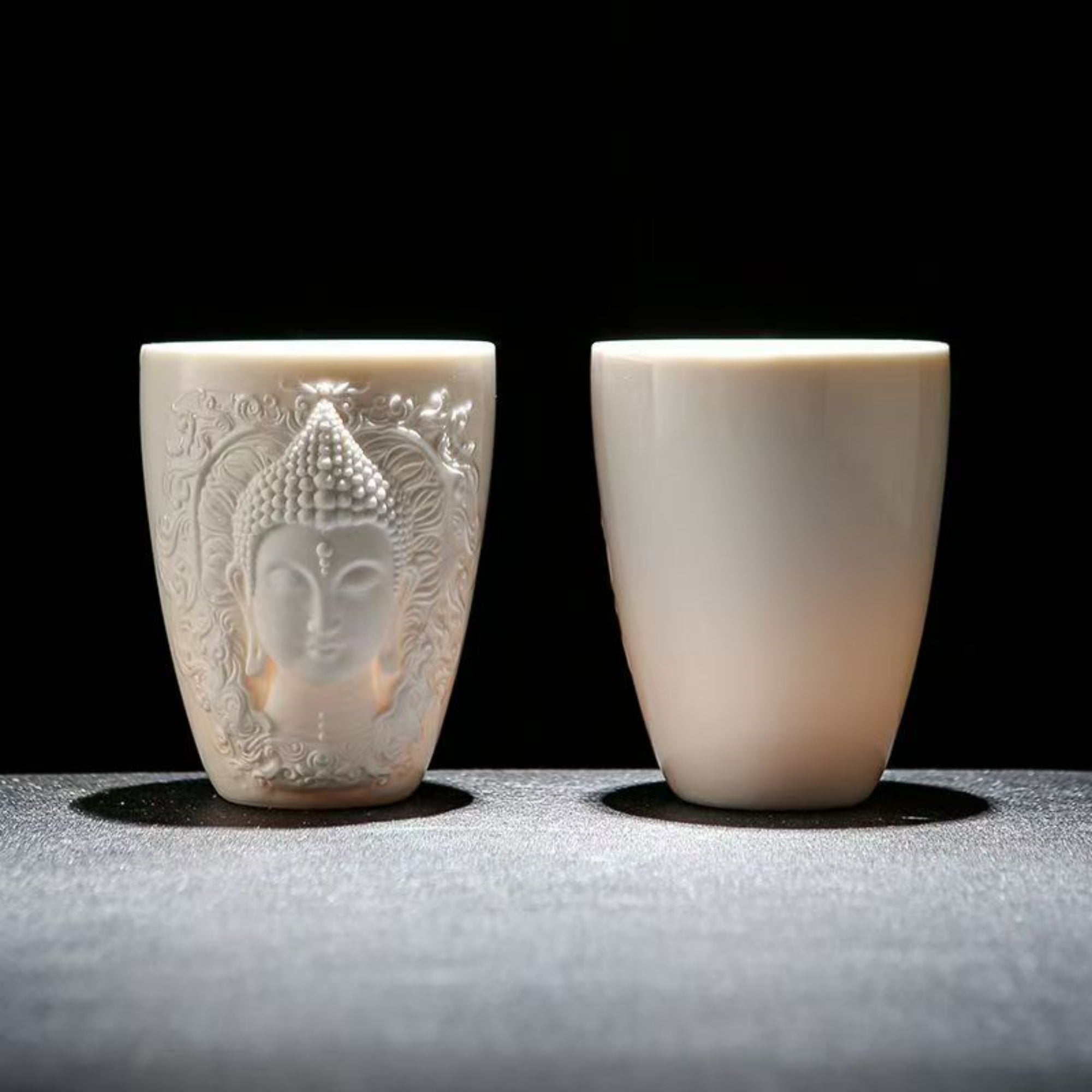 Hand-Carved Relief Shakyamuni Jade-Porcelain Cup