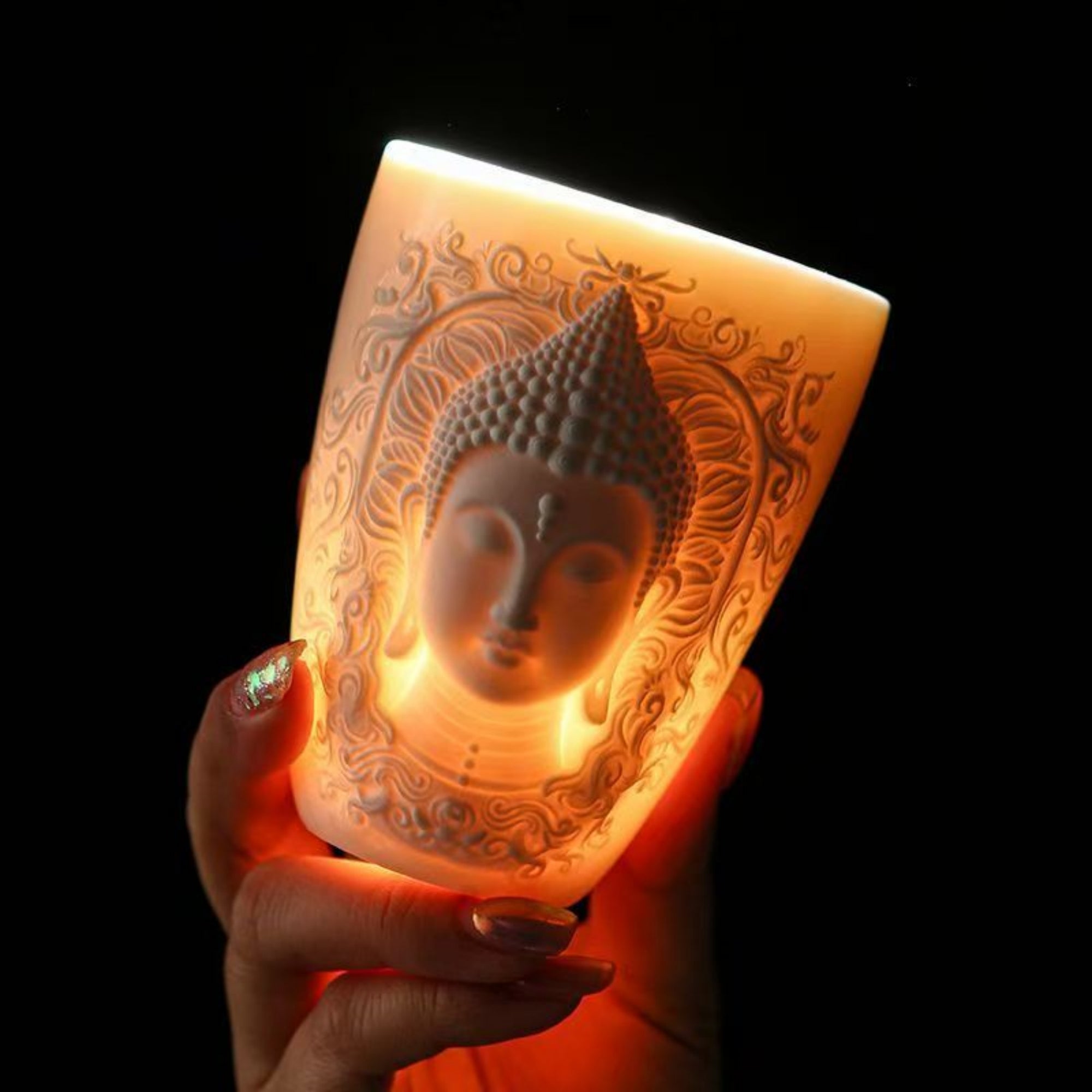 Hand-Carved Relief Shakyamuni Jade-Porcelain Cup