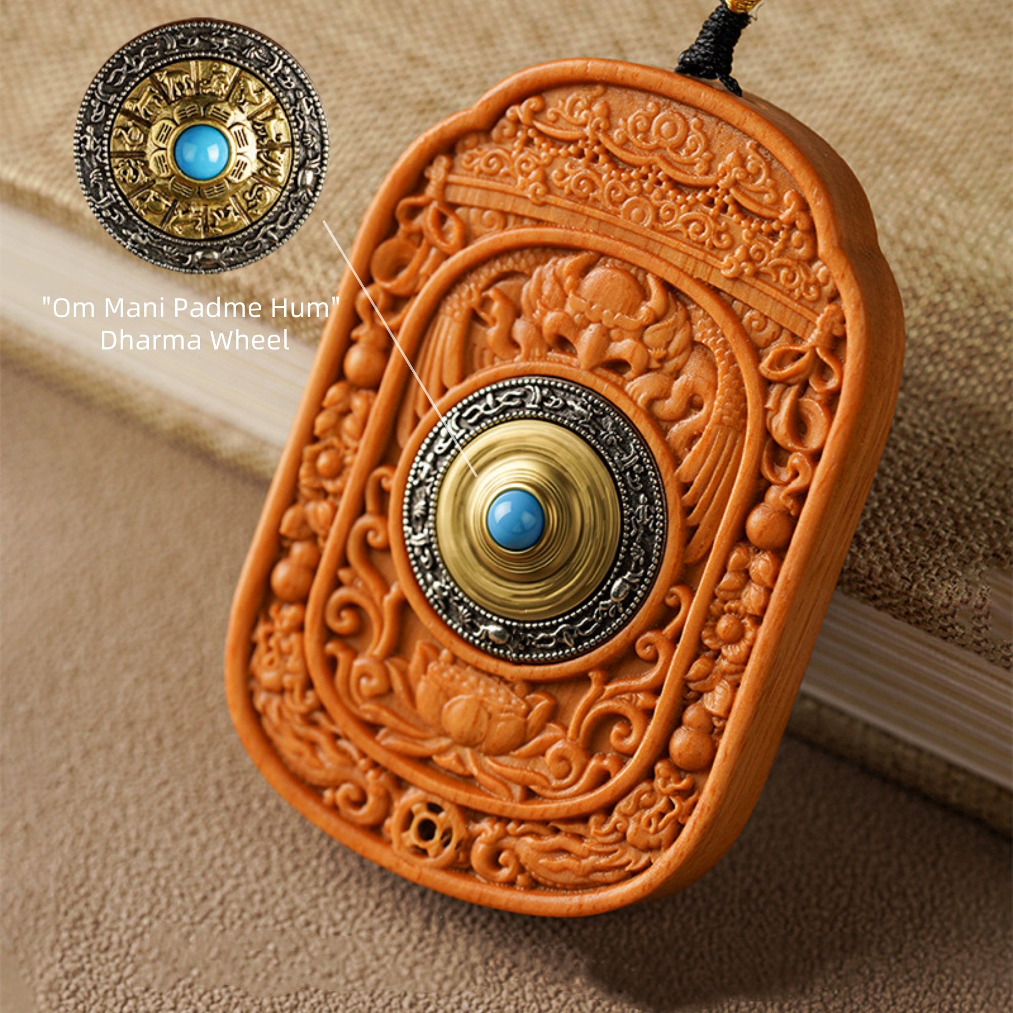 Hand-Carved Sandalwood Zodiac Guardian Buddha Shrine Pendant Necklace
