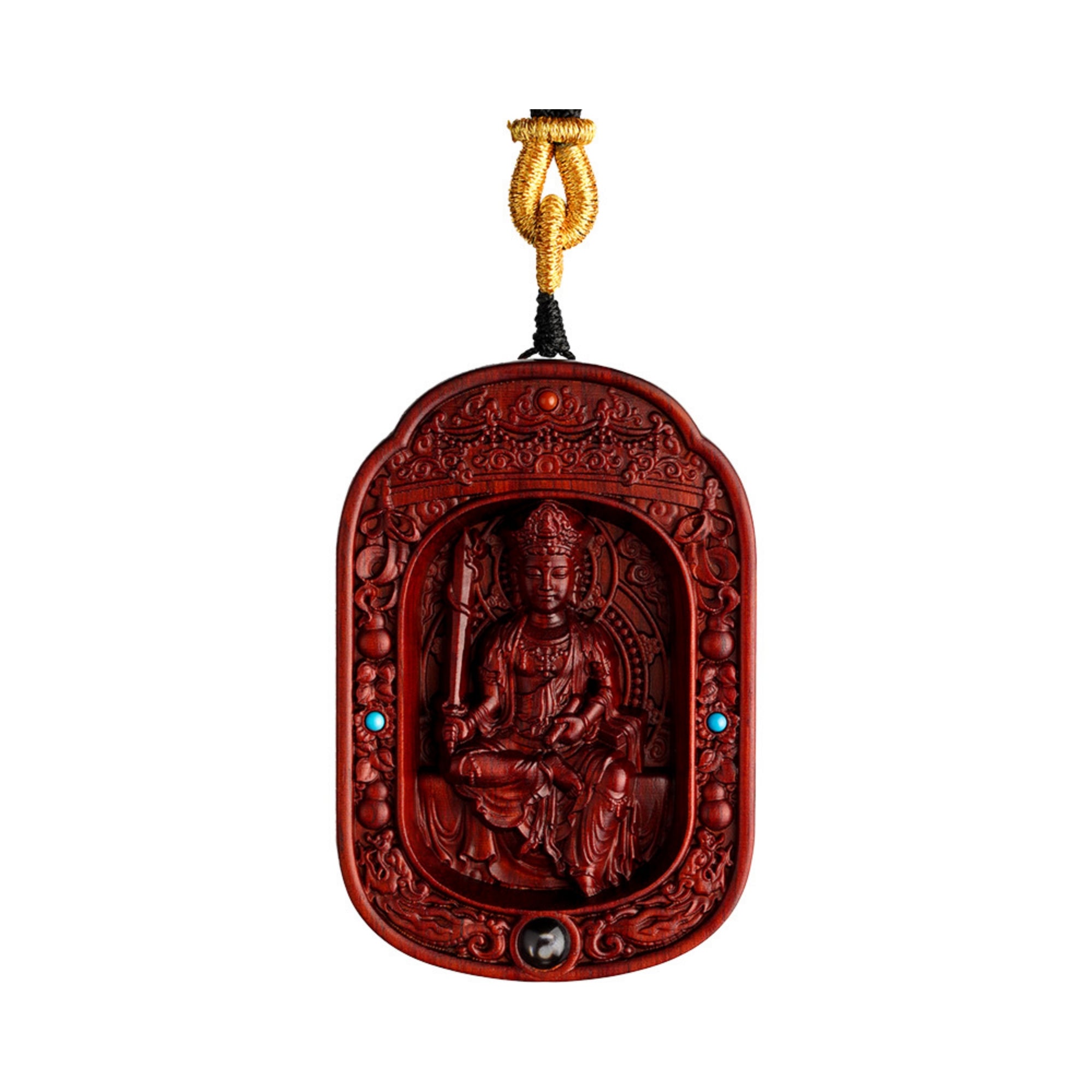 Hand-Carved Sandalwood Zodiac Guardian Buddha Shrine Pendant Necklace