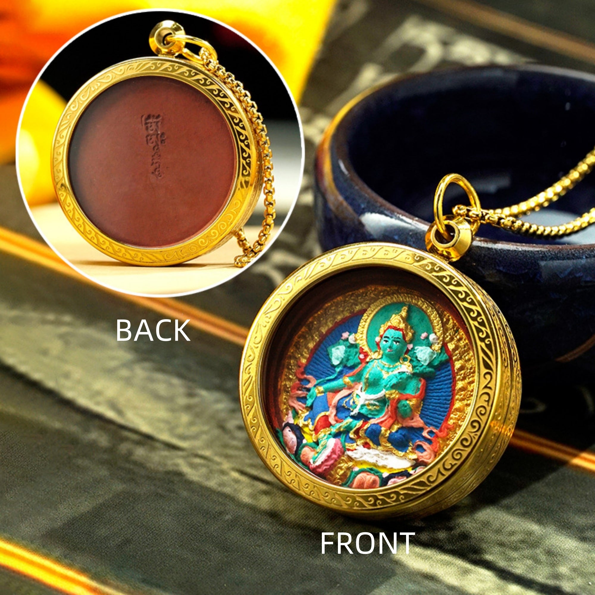 Hand-Painted Thangka Buddha Pendant Necklace