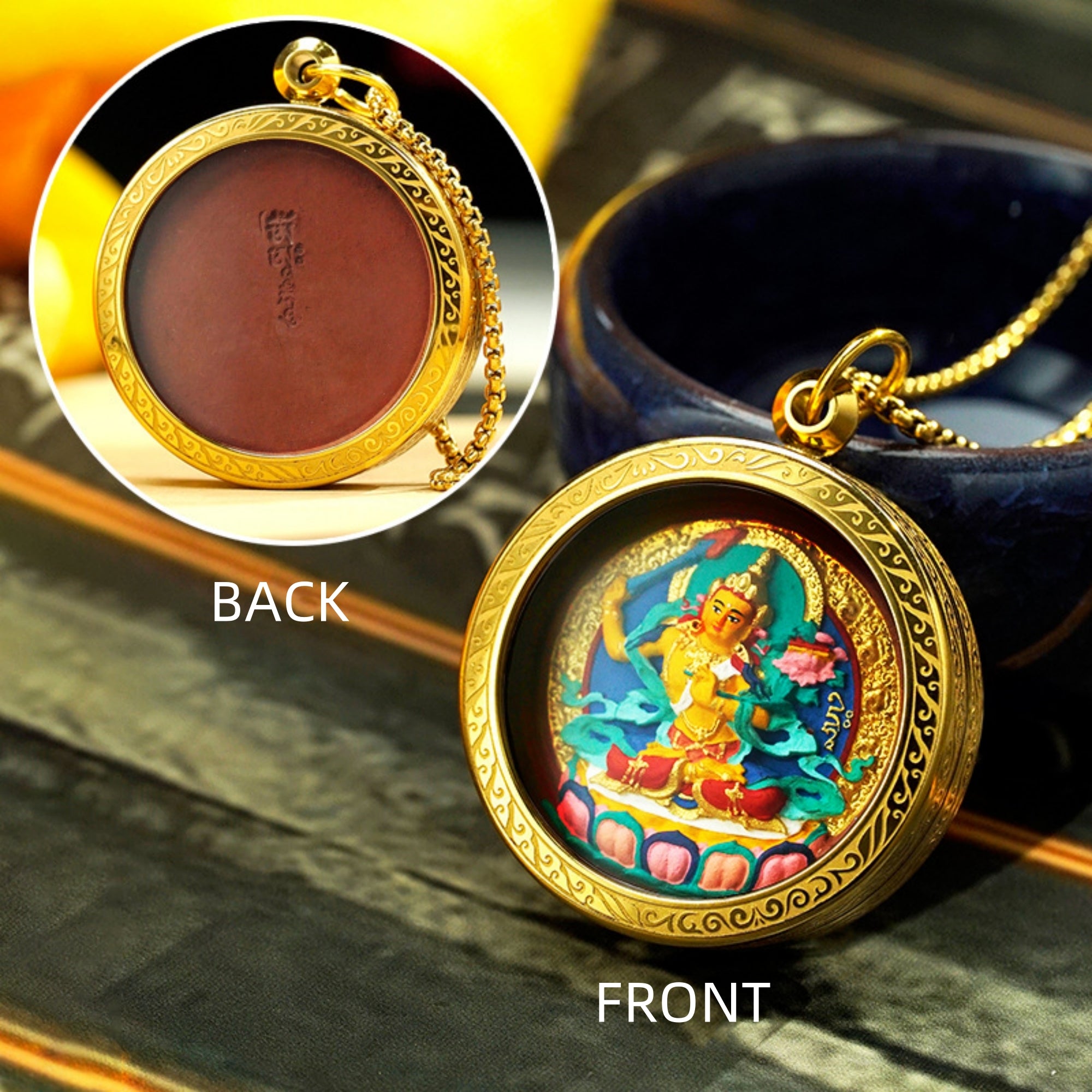 Hand-Painted Thangka Buddha Pendant Necklace