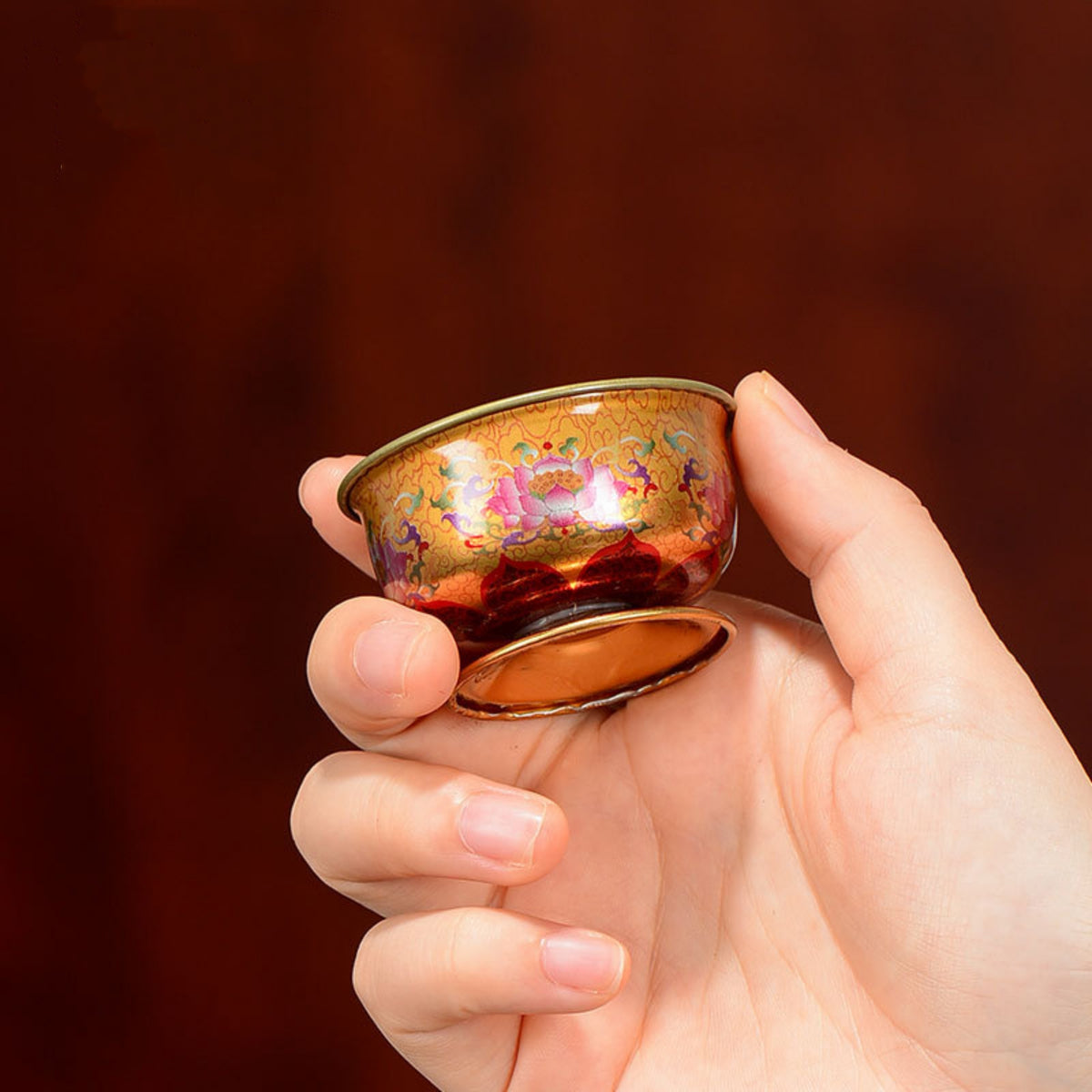 Hand-Painted Tibetan Brass Water Offering Bowls – Set of 7