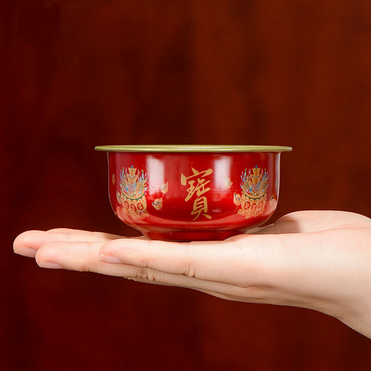 Hand-Painted Tibetan Brass Water Offering Bowls – Set of 7