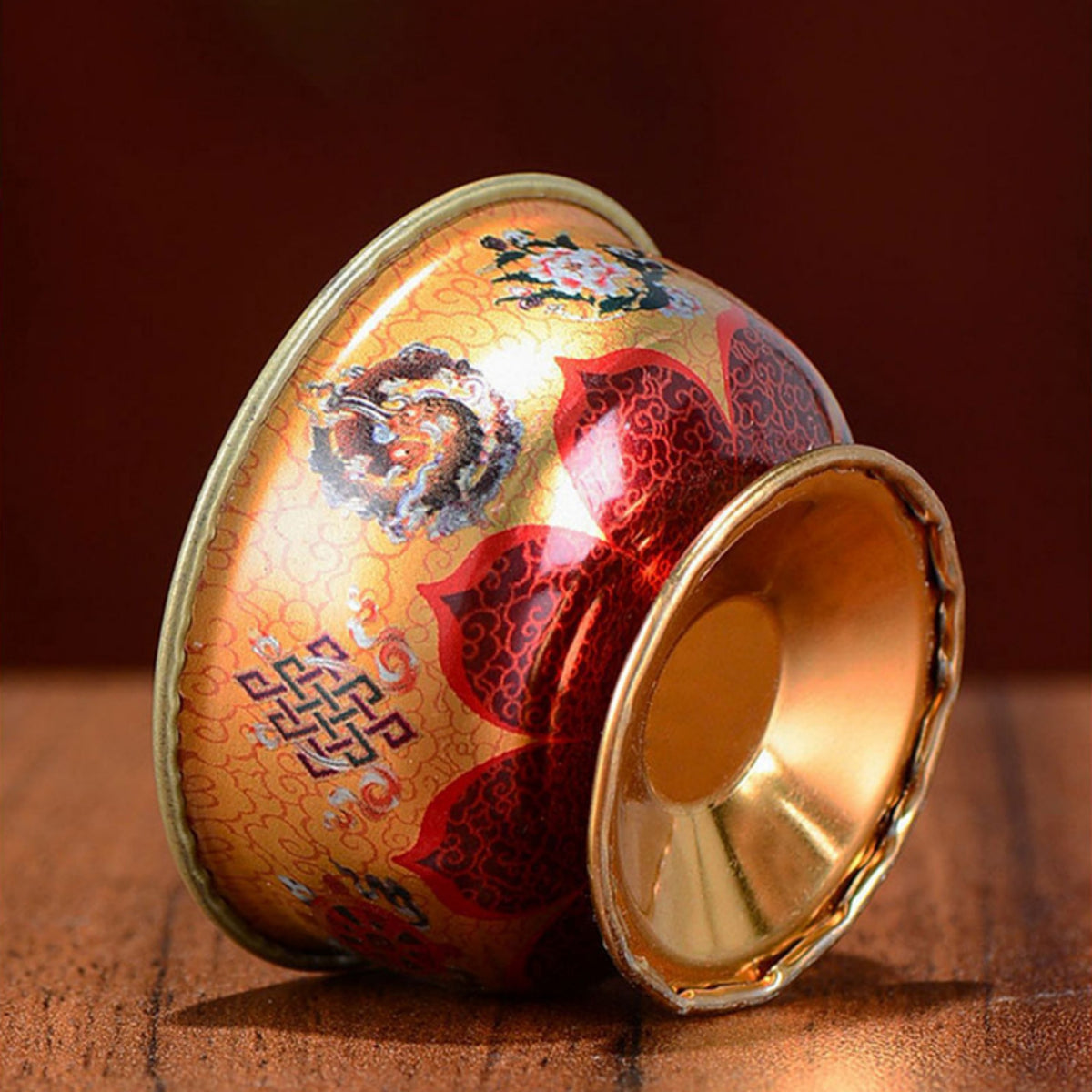 Hand-Painted Tibetan Brass Water Offering Bowls – Set of 7