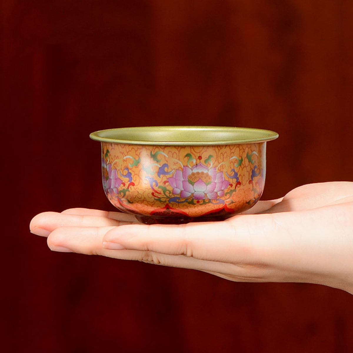 Hand-Painted Tibetan Brass Water Offering Bowls – Set of 7