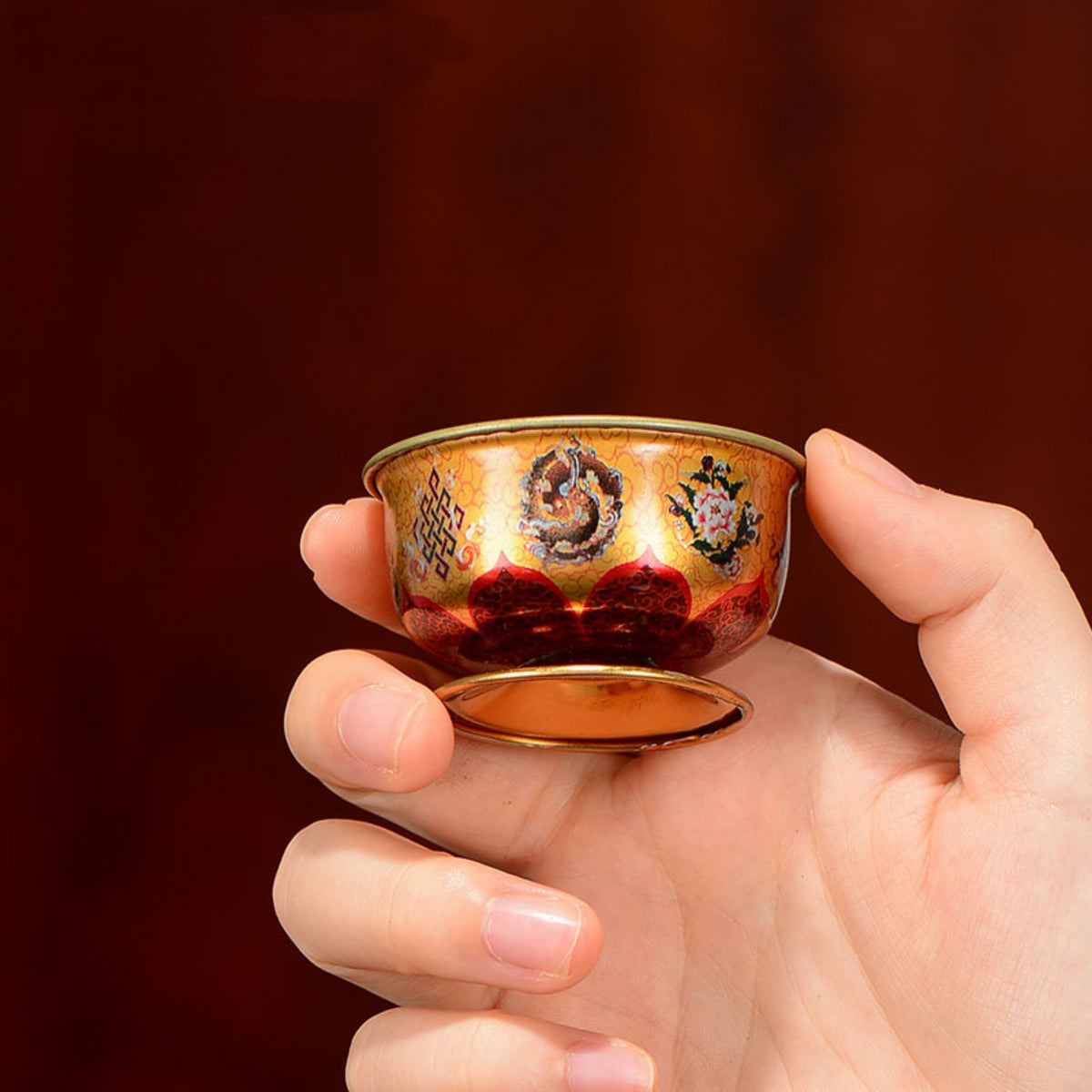 Hand-Painted Tibetan Brass Water Offering Bowls – Set of 7