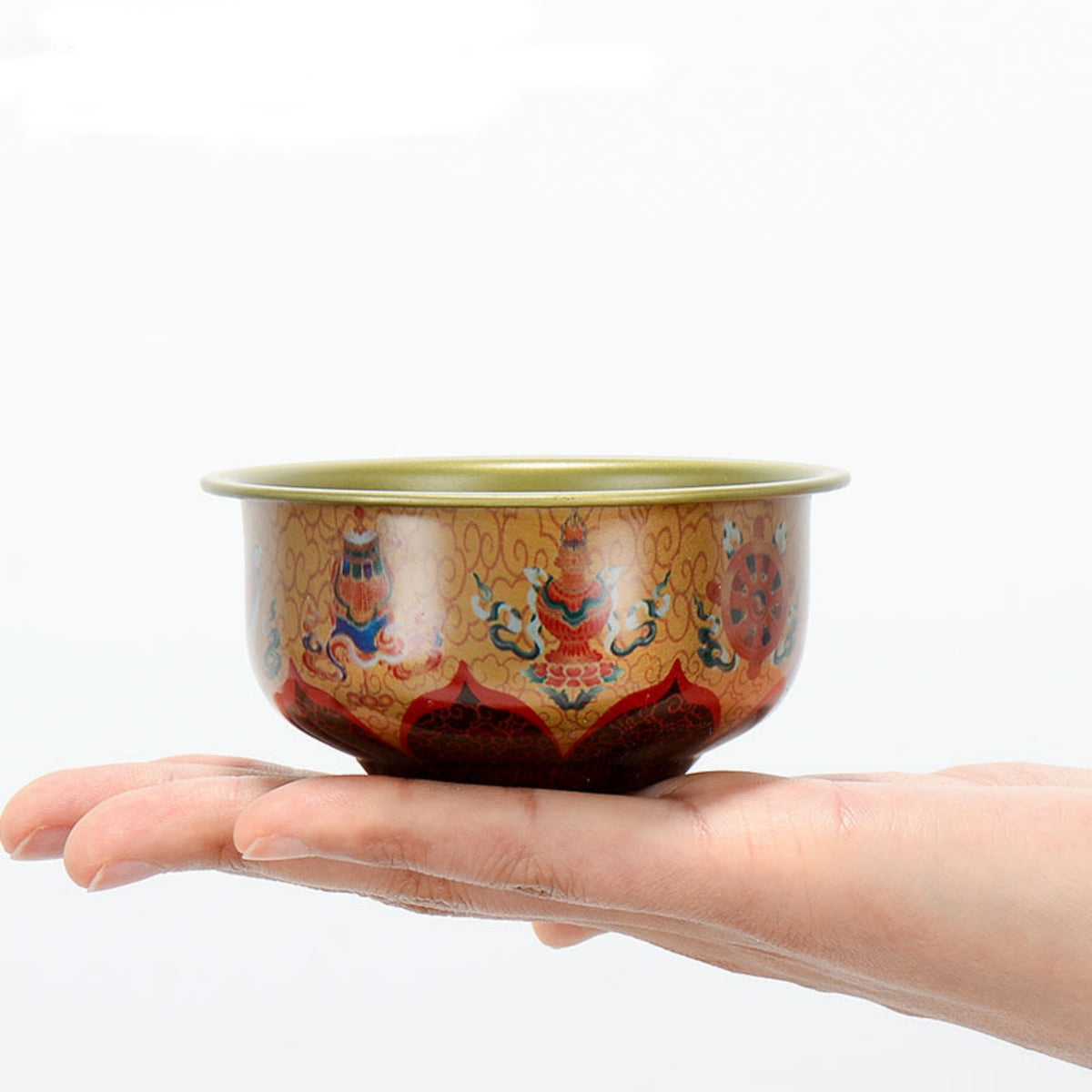 Hand-Painted Tibetan Brass Water Offering Bowls – Set of 7