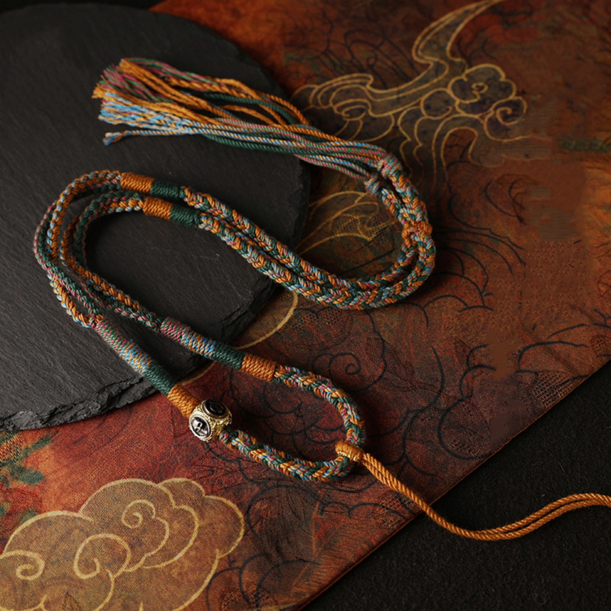 Handcrafted Cotton Cord & Tibetan Silver Chitipati Thangka Pendant Replacement Chain