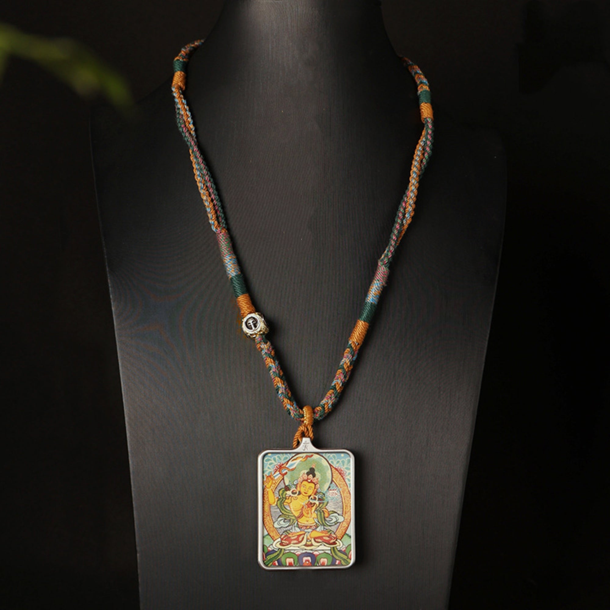 Handcrafted Cotton Cord & Tibetan Silver Chitipati Thangka Pendant Replacement Chain
