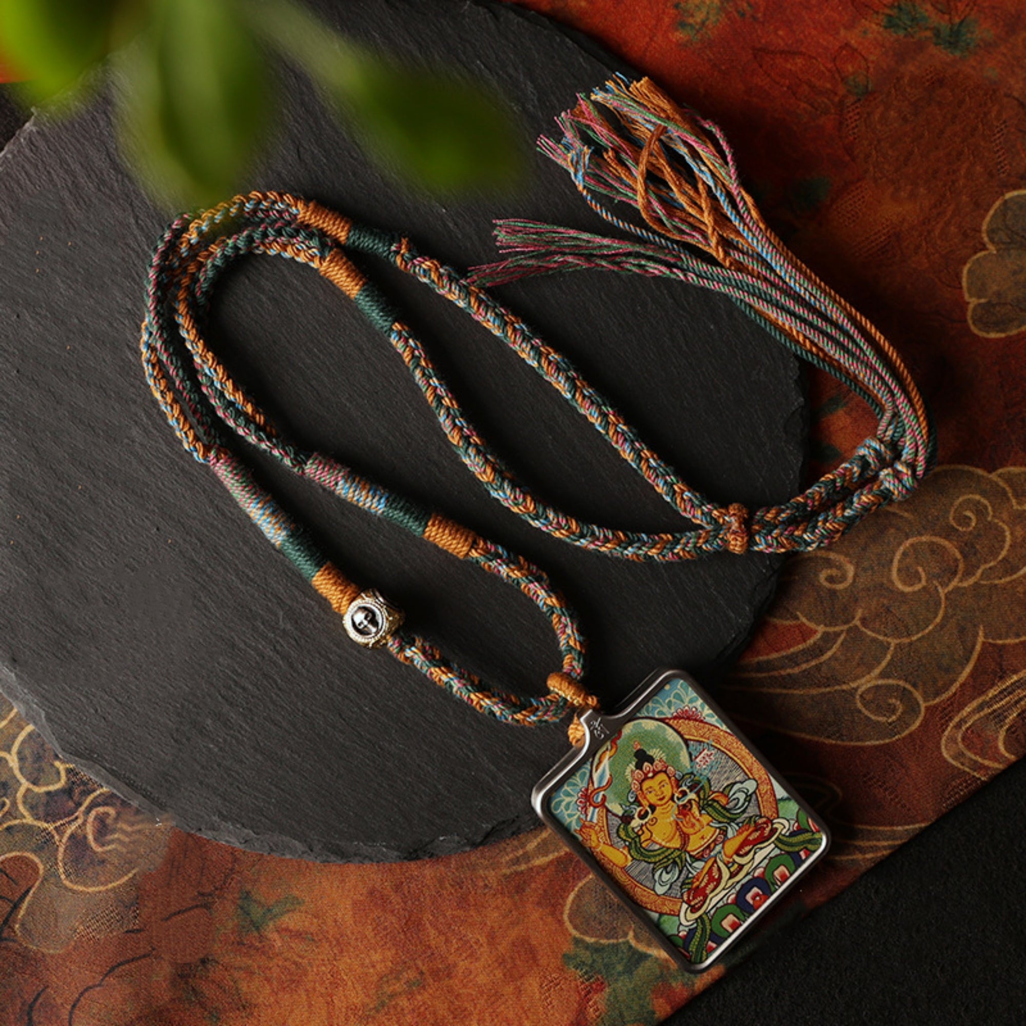 Handcrafted Cotton Cord & Tibetan Silver Chitipati Thangka Pendant Replacement Chain
