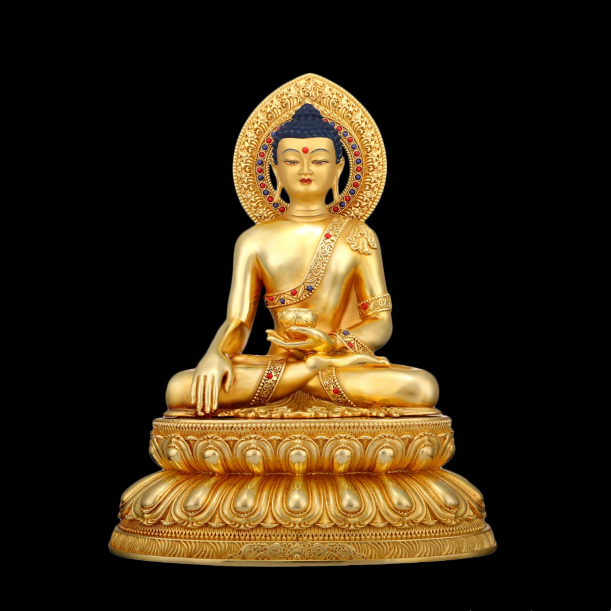 Handcrafted Gilt Brass Shakyamuni Buddha Statue for Home Altar