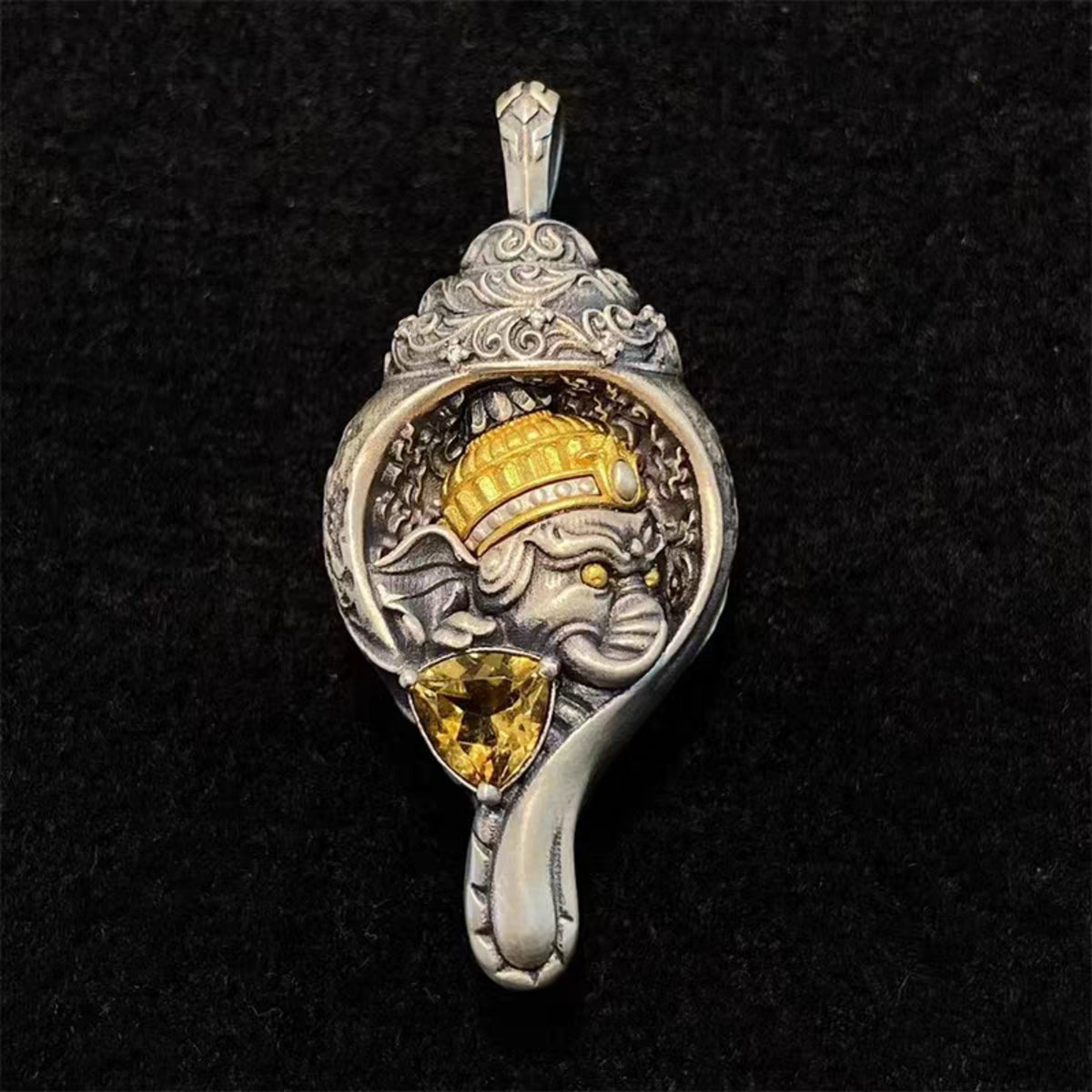 Handcrafted Tibetan 925 Sterling Silver Ganesha Conch Pendant Necklace