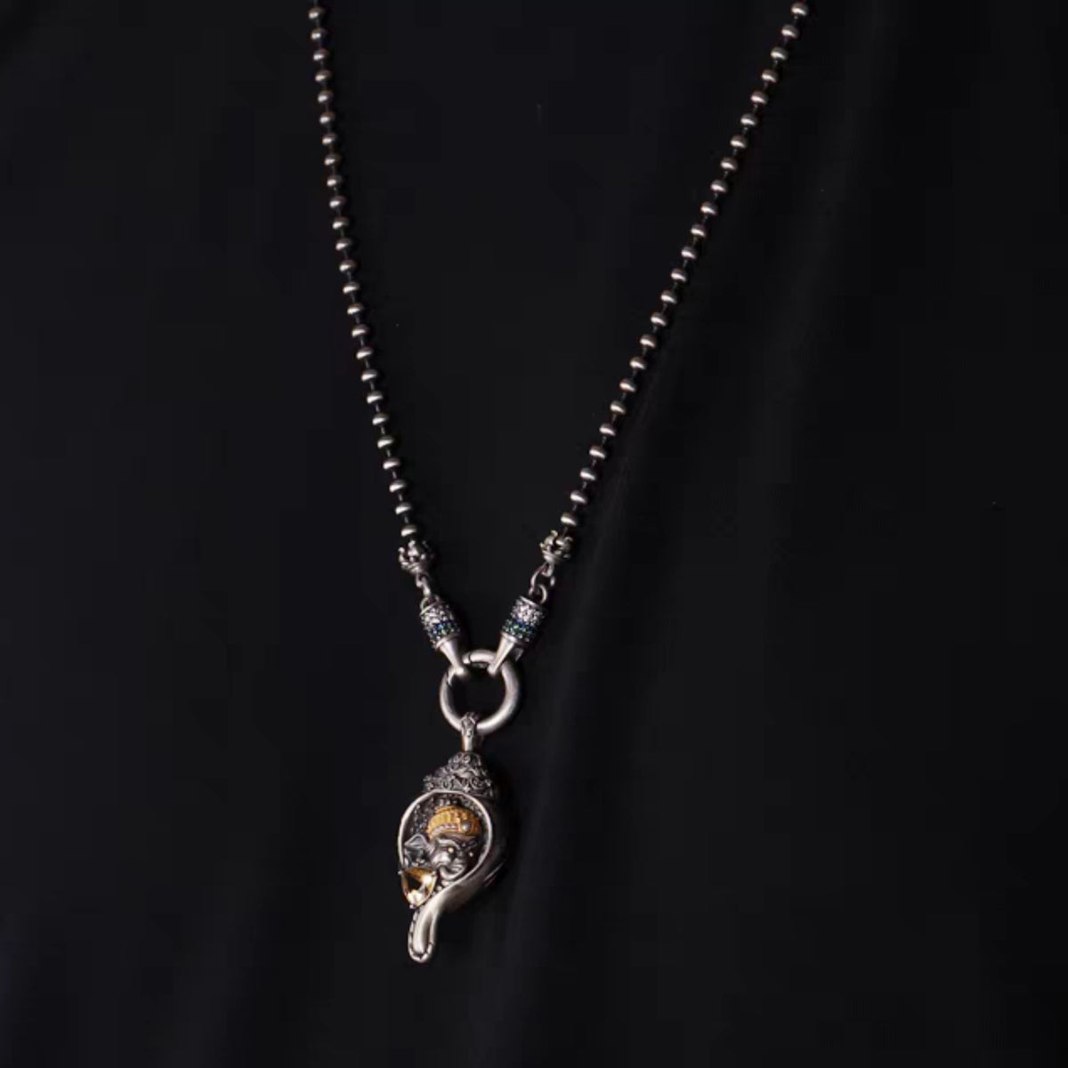 Handcrafted Tibetan 925 Sterling Silver Ganesha Conch Pendant Necklace