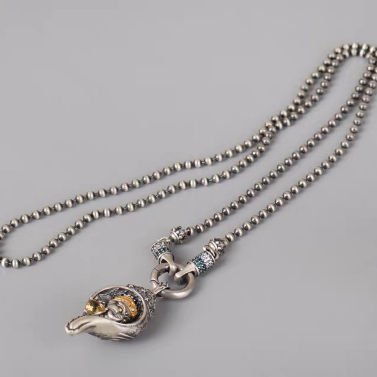 Handcrafted Tibetan 925 Sterling Silver Ganesha Conch Pendant Necklace