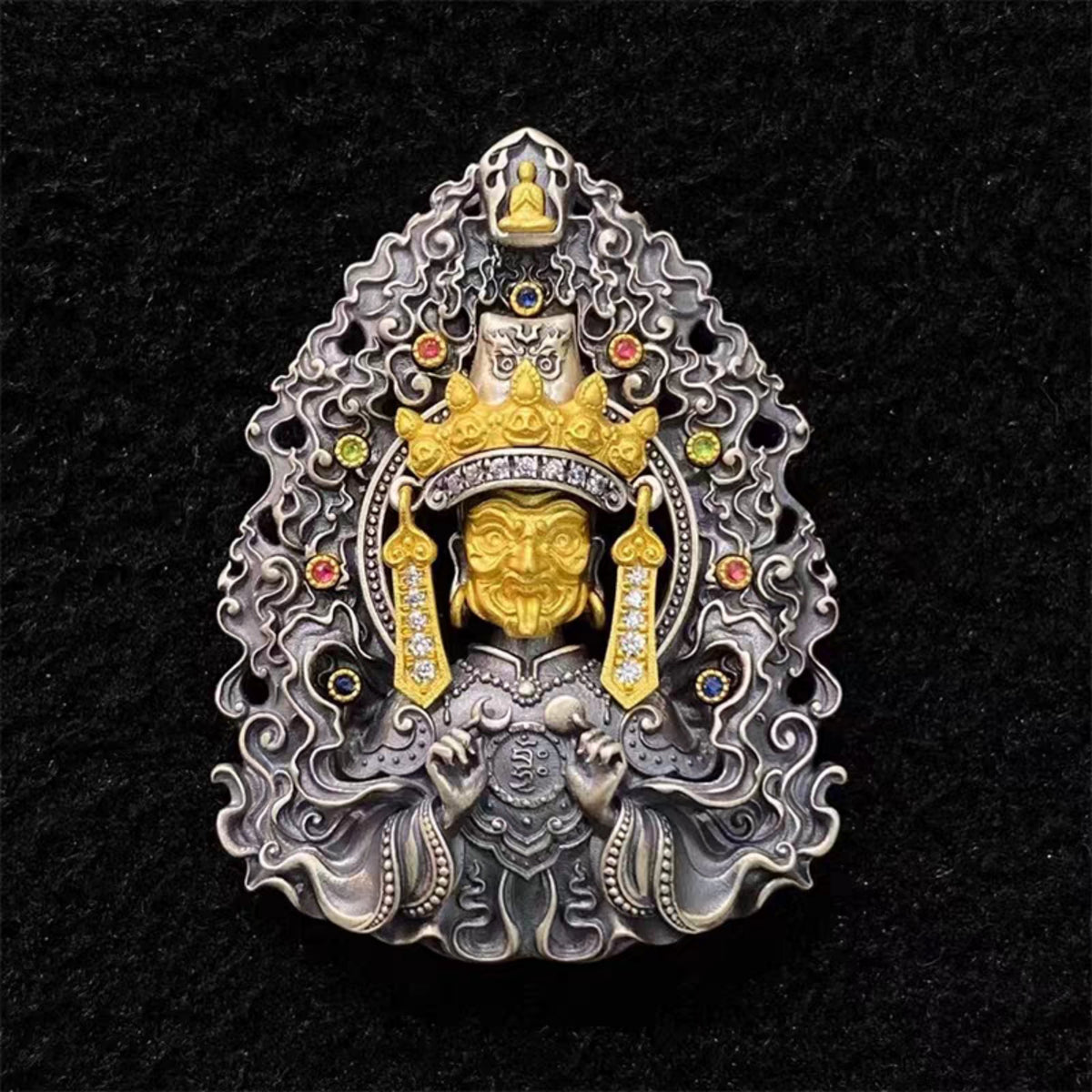 Handcrafted Tibetan Double-Sided Zaki Lhamo Pendant Necklace in 925 Sterling Silver