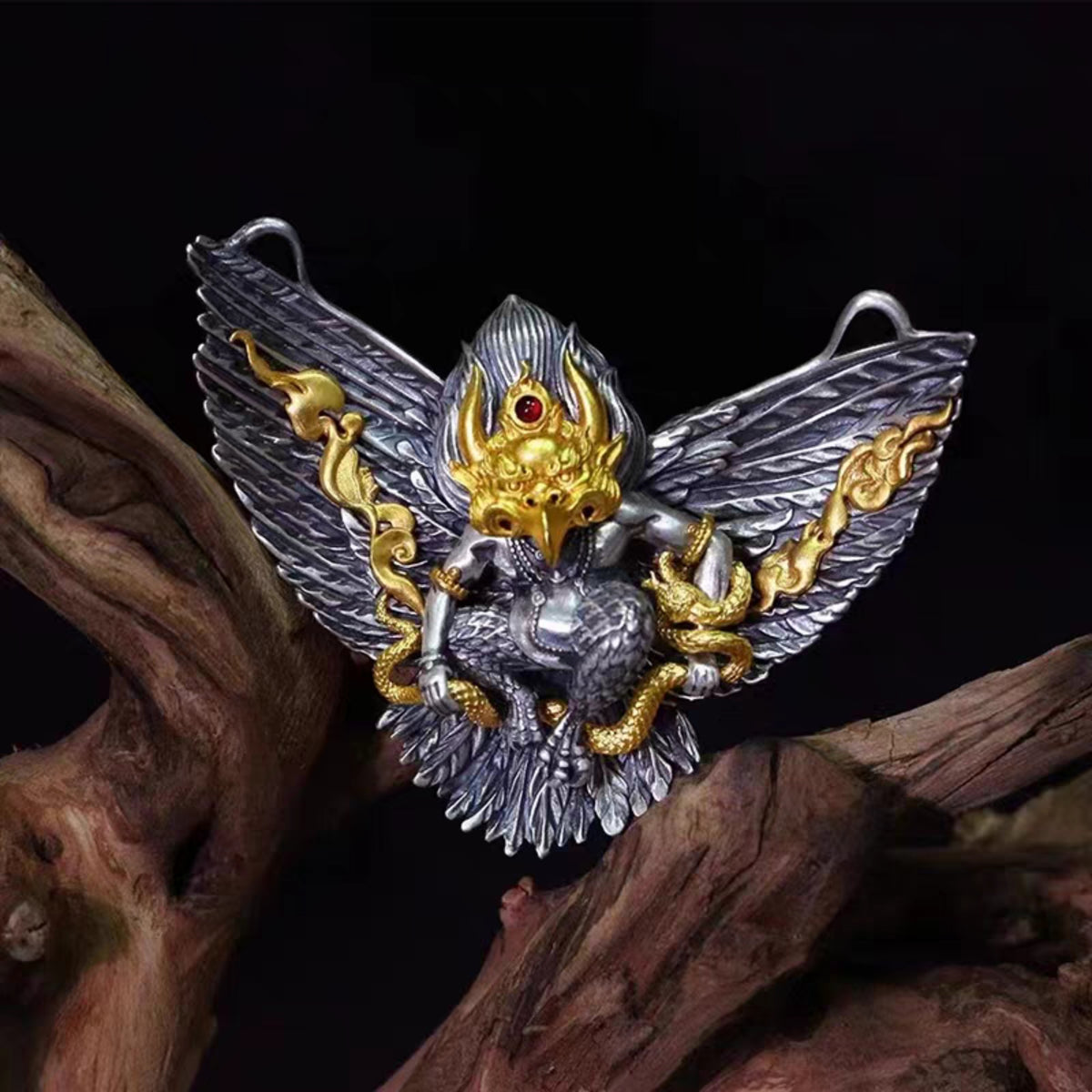 Handcrafted Tibetan Garuda Pendant Necklace in 925 Sterling Silver