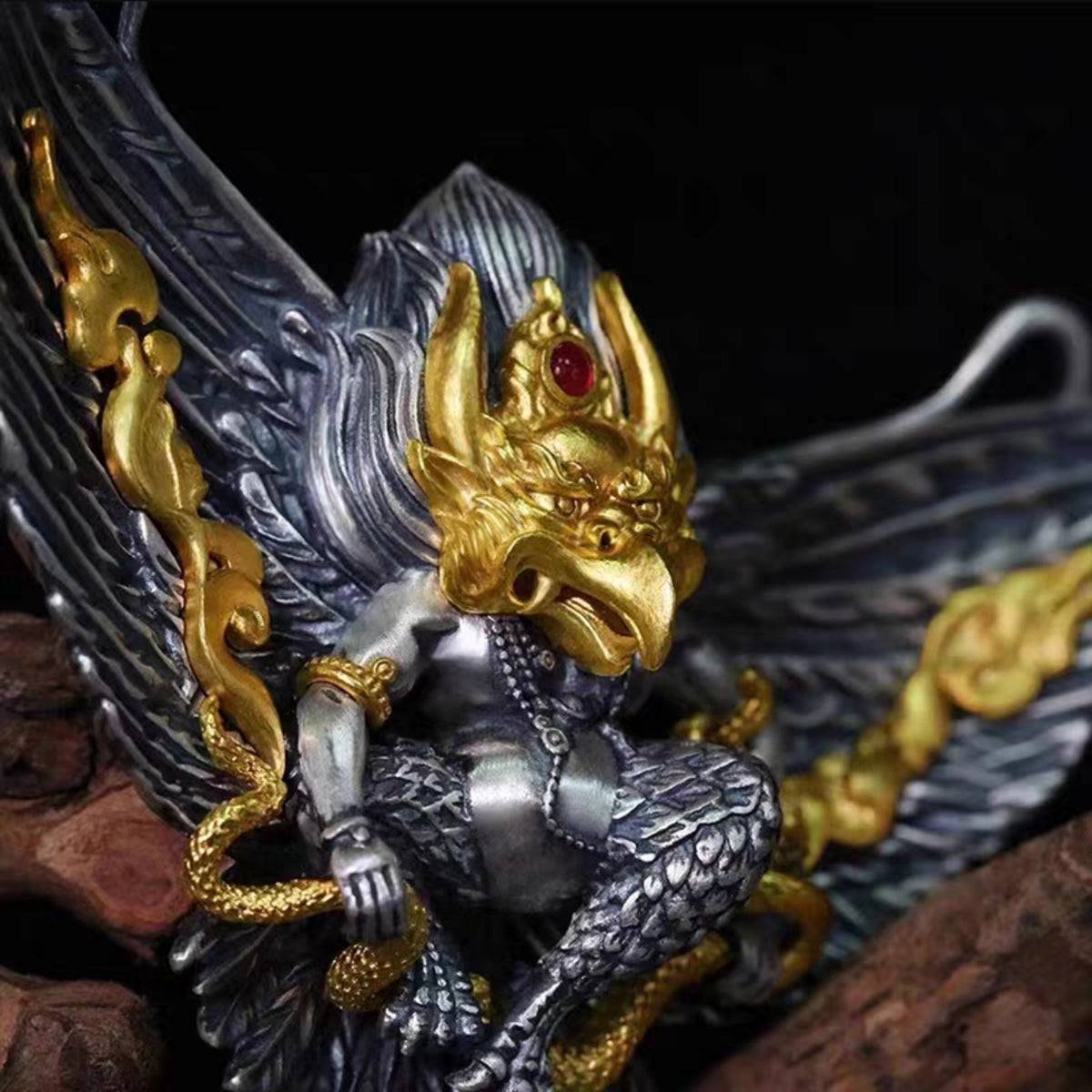 Handcrafted Tibetan Garuda Pendant Necklace in 925 Sterling Silver