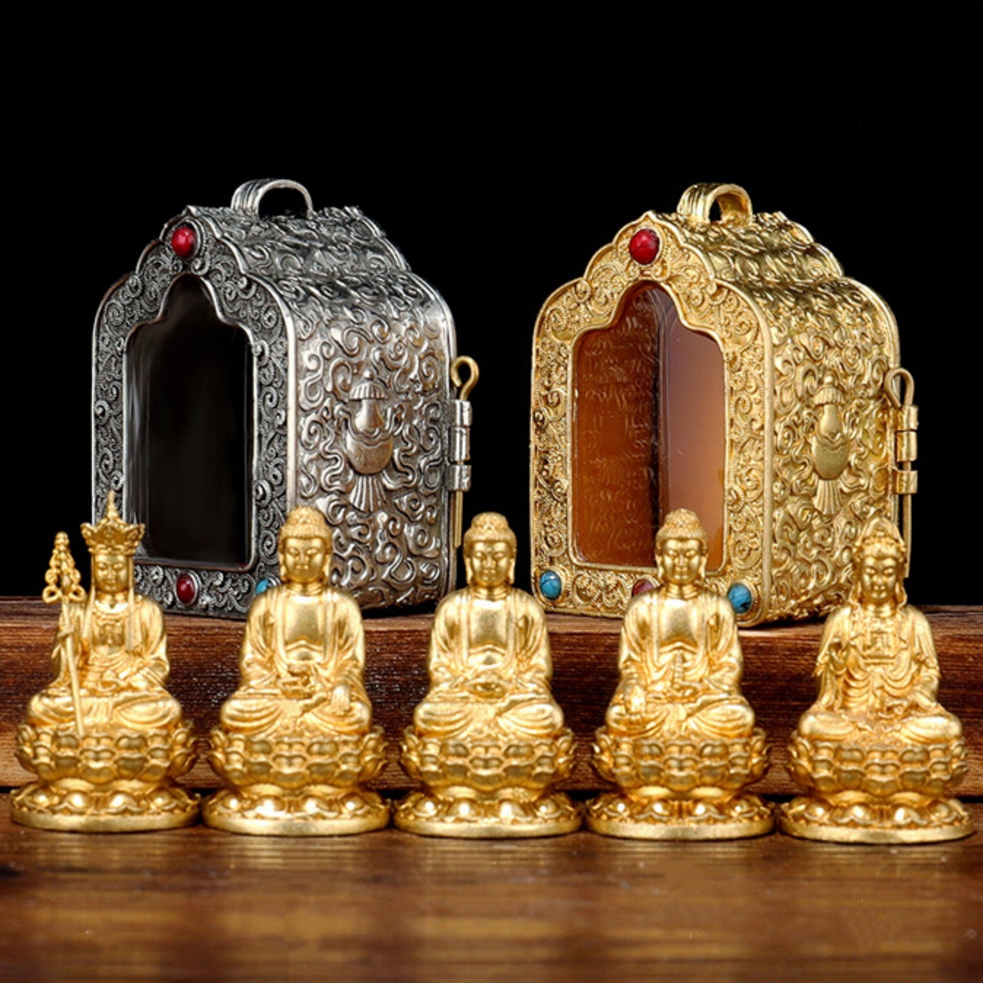 Handcrafted Tibetan Gawu Prayer Box Pendant with Miniature Buddha Statue