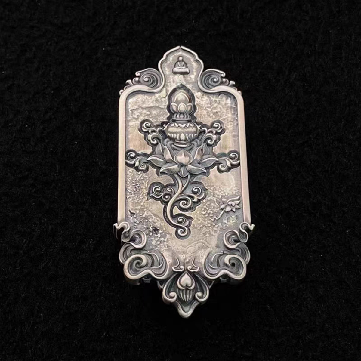 Handcrafted Tibetan S925 Sterling Silver Manjushri Dzi Bead Pendant Necklace