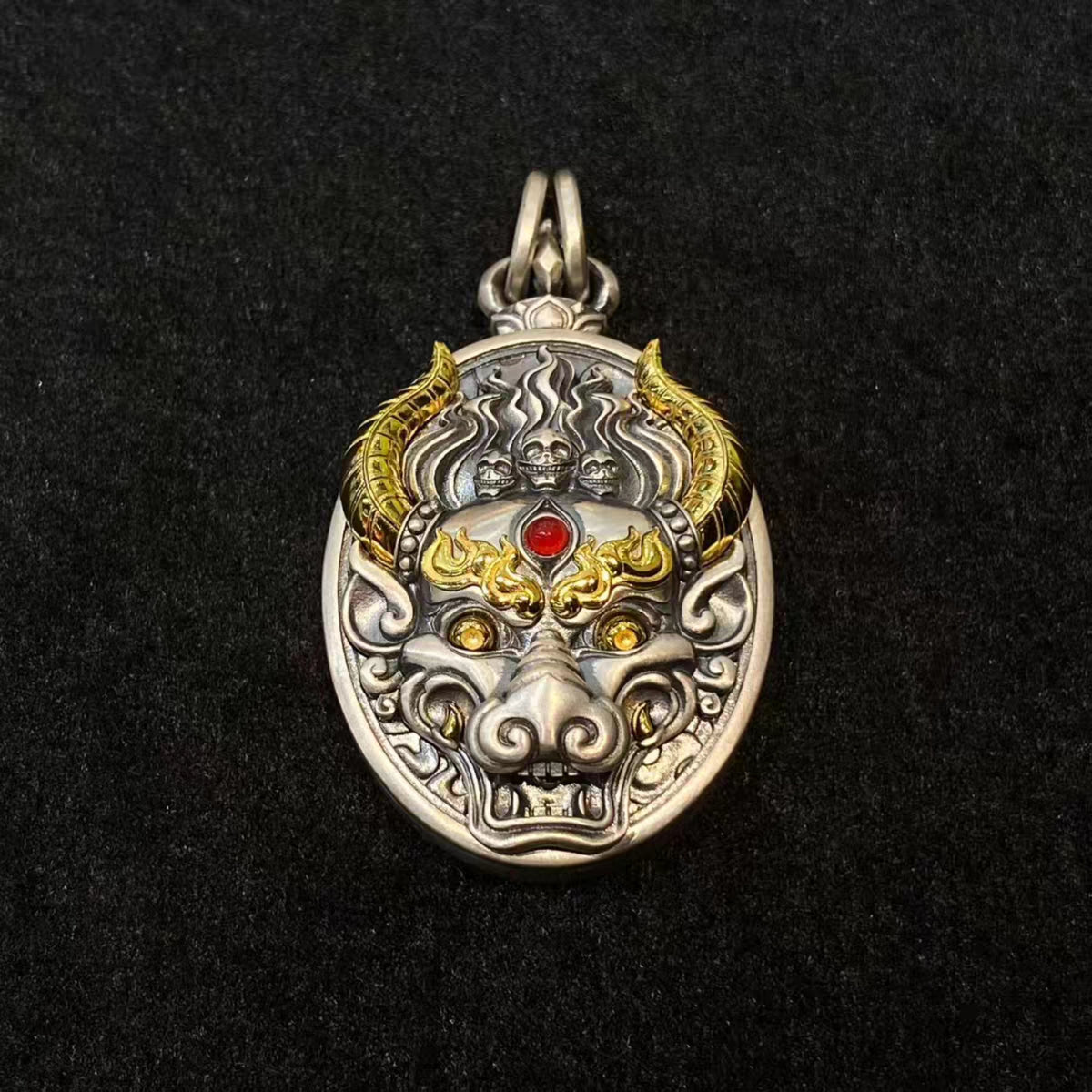 Handcrafted Tibetan S925 Sterling Silver Manjushri & Yamantaka Locket Necklace