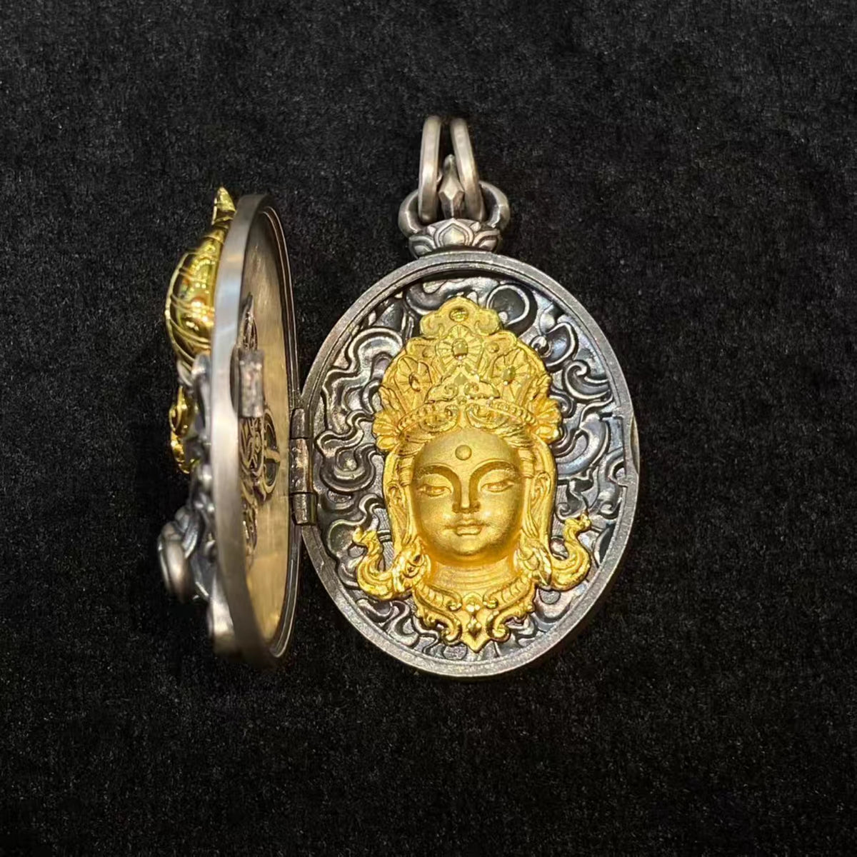 Handcrafted Tibetan S925 Sterling Silver Manjushri & Yamantaka Locket Necklace