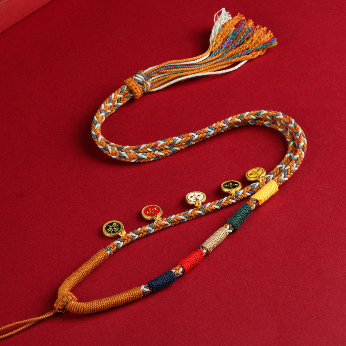 Handwoven Tibetan Five-Color Wealth Deity Thangka Pendant Replacement Chain