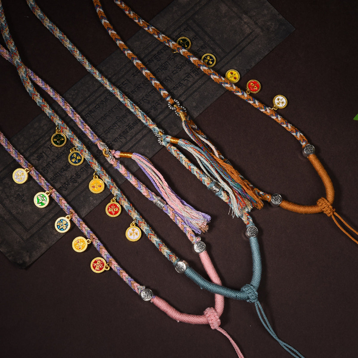 Handwoven Tibetan Five-Color Wealth Deity Thangka Pendant Replacement Chain