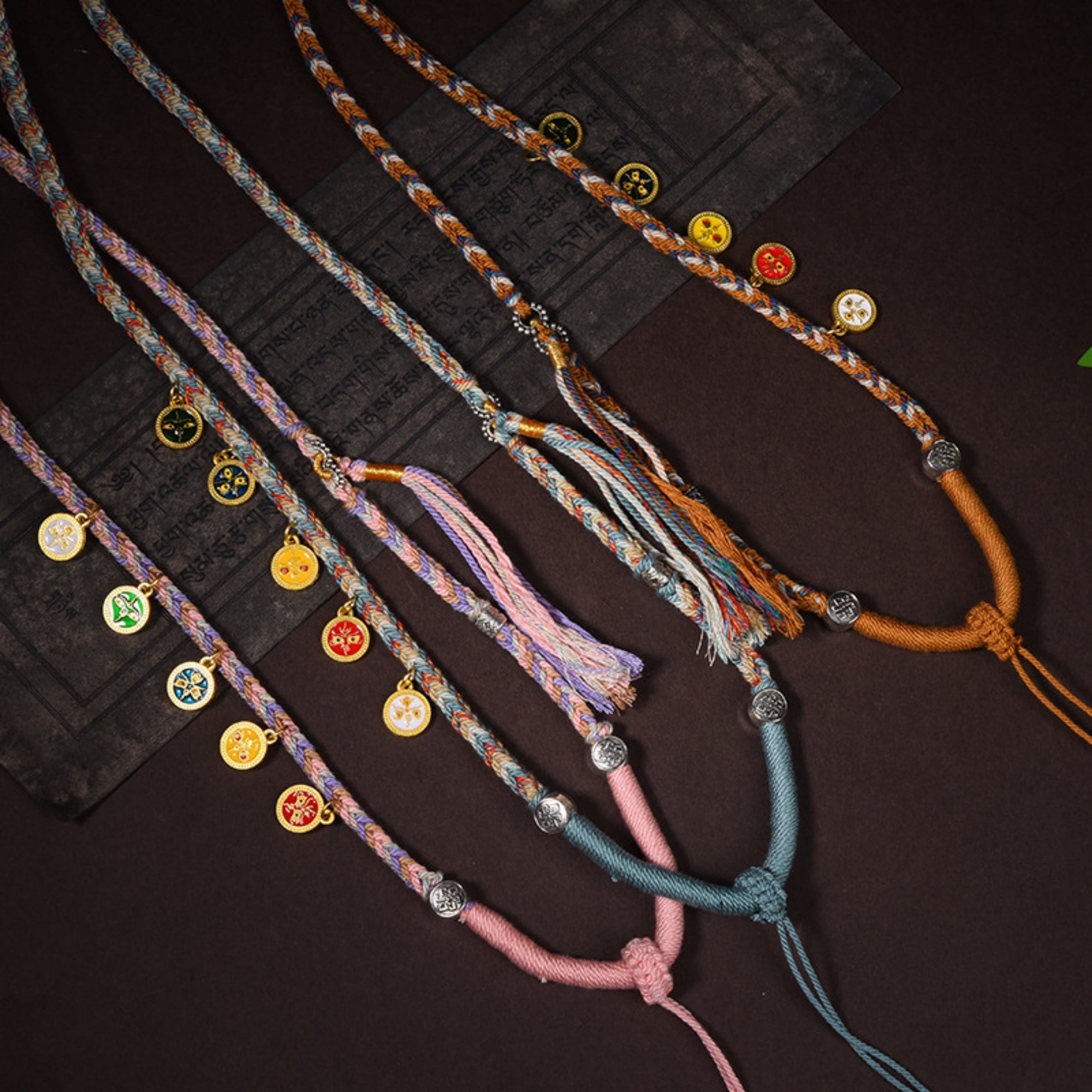 Handwoven Tibetan Five-Color Wealth Deity Thangka Pendant Replacement Chain