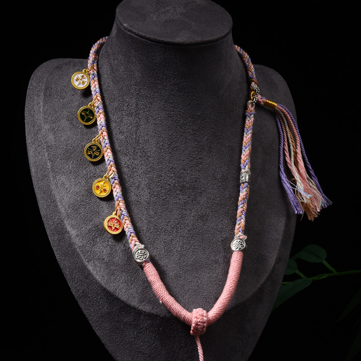 Handwoven Tibetan Five-Color Wealth Deity Thangka Pendant Replacement Chain