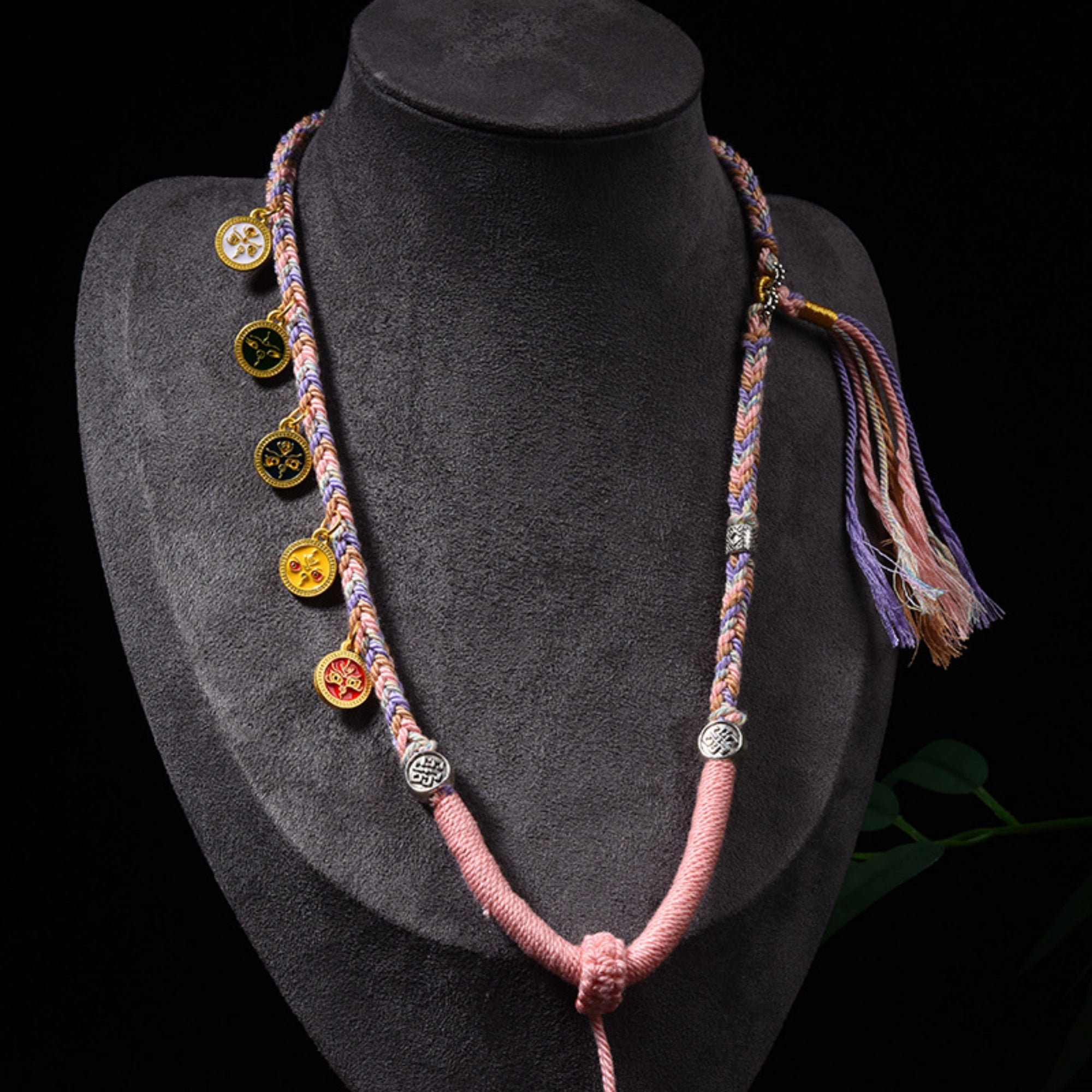 Handwoven Tibetan Five-Color Wealth Deity Thangka Pendant Replacement Chain